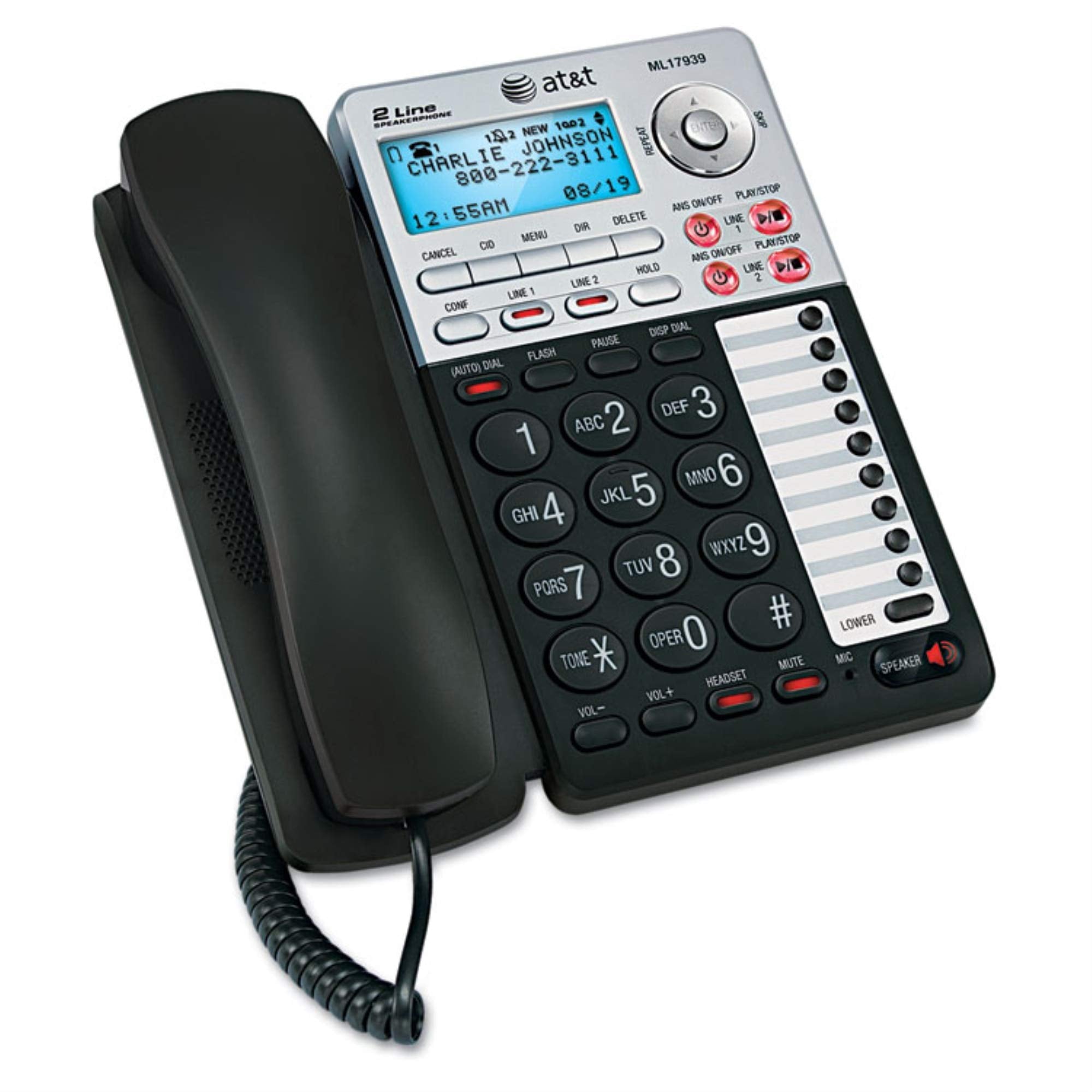At&T(R) 17939 2-Line Corded Speakerphone With Caller Id & Digital Answering System
