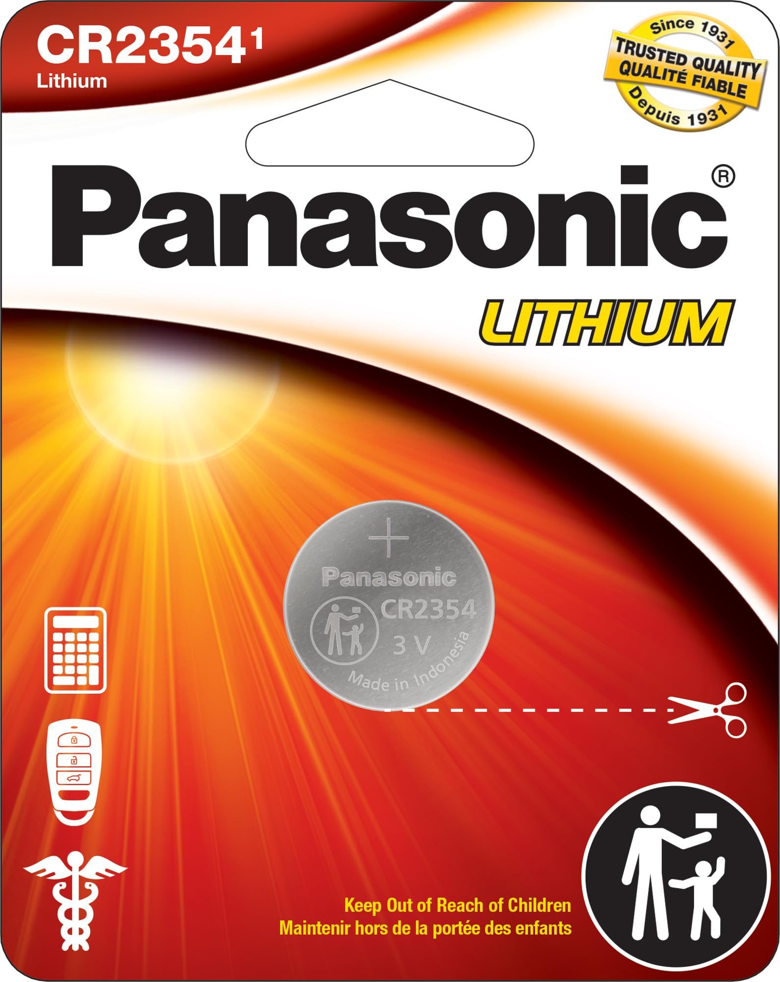 Panasonic CR2354 3.0 Volt Long Lasting Lithium Coin Cell Batteries in Child Resistant, Standards Based Packaging, 1-Battery Pack