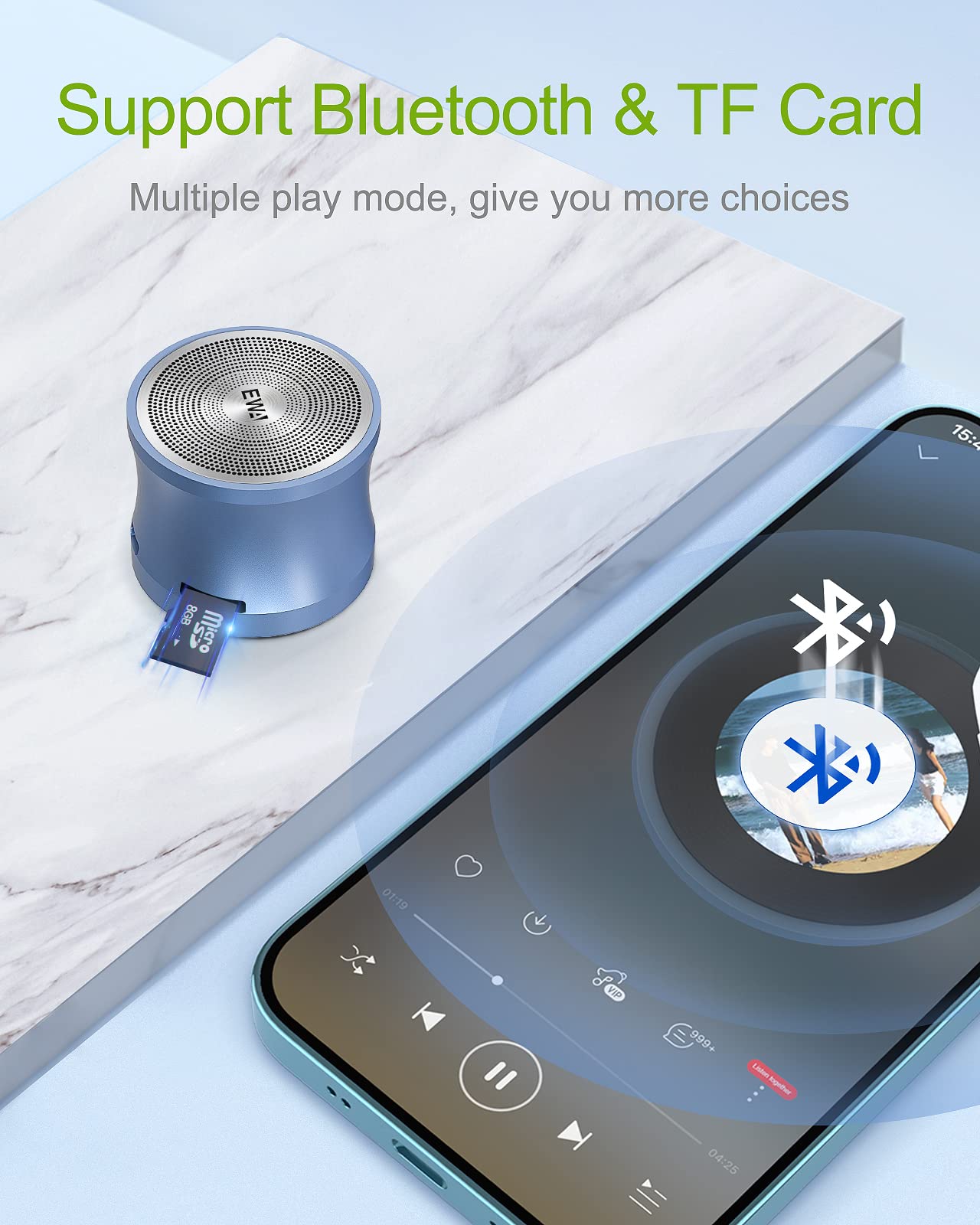 Ewa A109Mini Bluetooth Speaker With Bass Radiator, Enhanced Impactive Bass, Portable Loud Speake, Perfect Travel Wireless Speaker For Home, Hiking And More