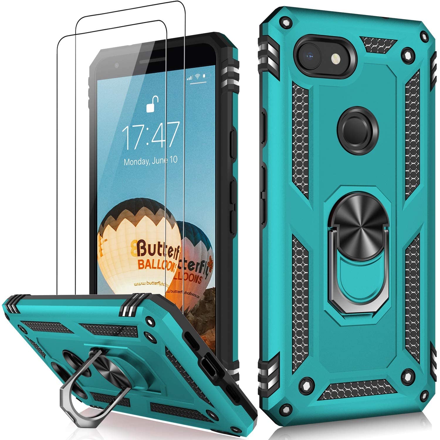 Lumarke Google Pixel 3A Military Grade Case   Teal, 16Ft Drop Tested, Magnetic Ring Kickstand, Car Mount Holder