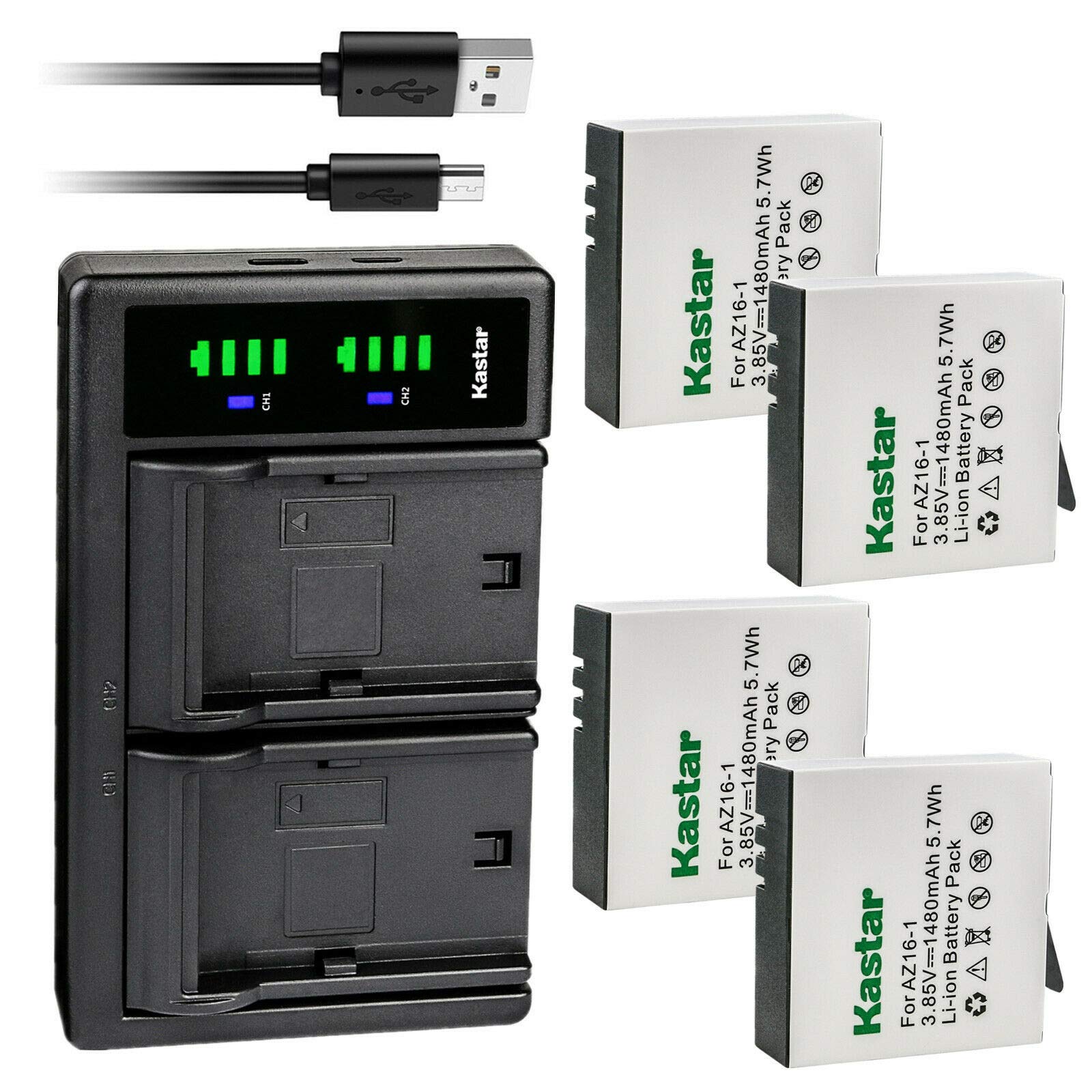 Kastar 4-Pack Battery and LTD2 USB Charger Compatible with Xiaomi YI AZ16-1, Xiaomi YI AZ16-2 Battery, Xiaomi Yi 4K, Xiaomi Yi 4