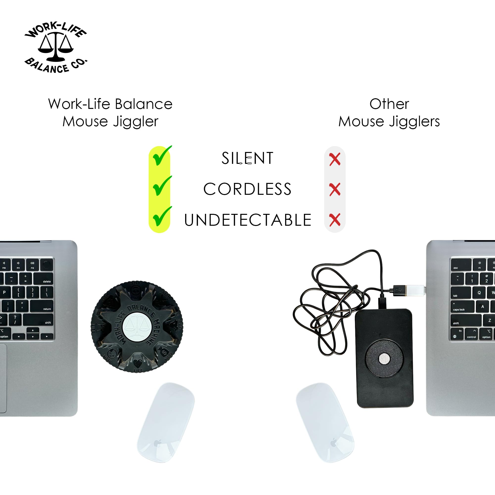 Work-Life Balance Corporation Mechanical Mouse Jiggler - Wireless, Undetectable Device Keeps Mouse Moving for 12-24 Months on AA Battery, Classy