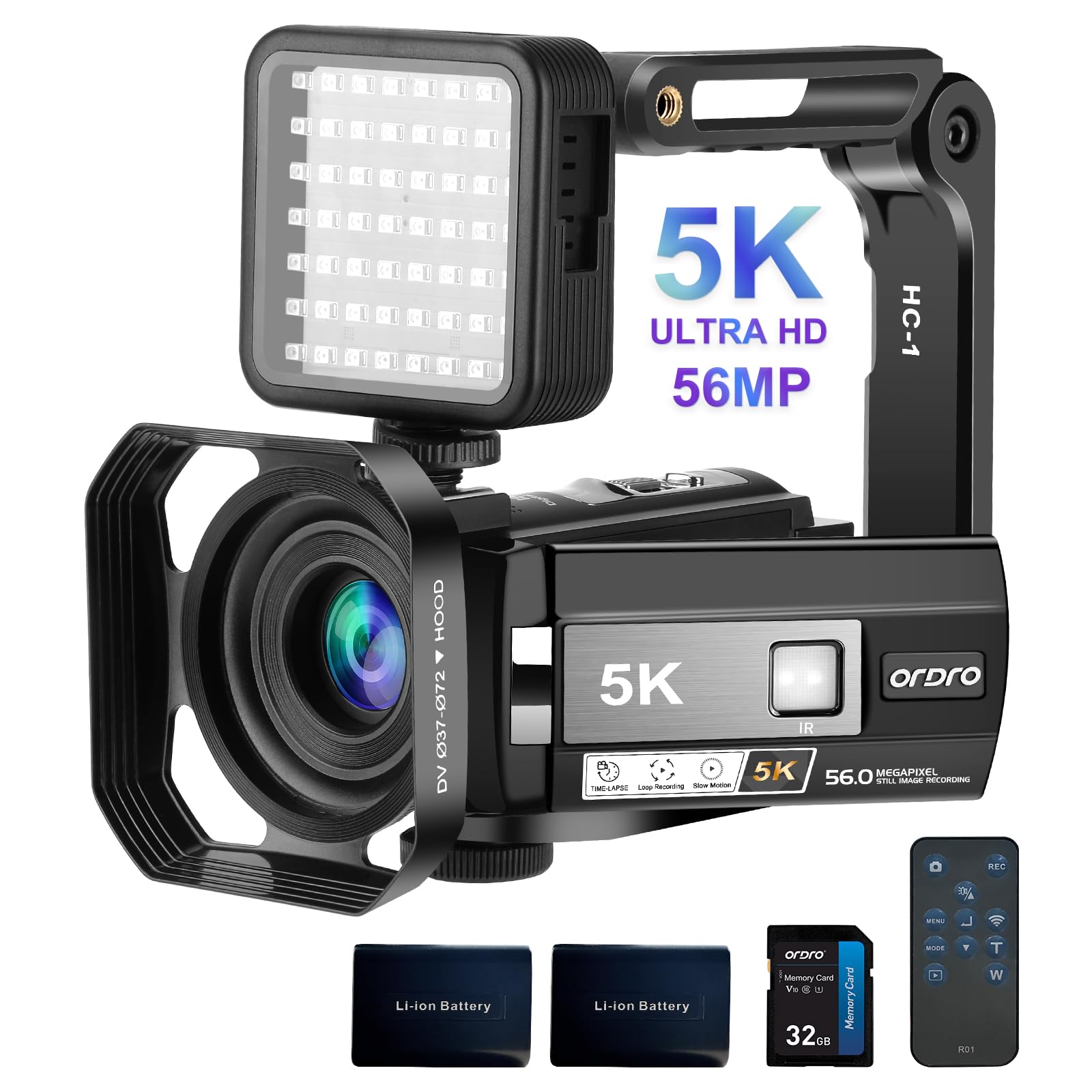 ORDRO 5K Video Camera Camcorder, 56MP UHD WiFi IR Night Vision Vlogging Camera for YouTube, 18X Digital Zoom Touch Screen Vlog C