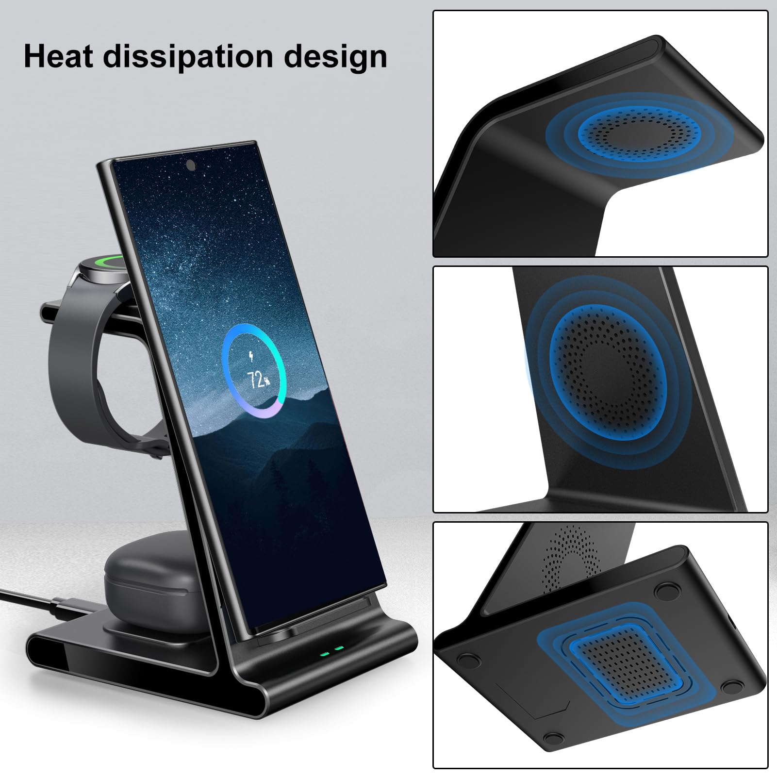 Wireless Charger For Samsung Watch 7 Ultra, Charging Station For Galaxy S24 Ultra/S24+/S24/S23/S22/Note 20/Z Flip 6/Fold 6, For Galaxy Watch Ultra/7/6/5, Galaxy Buds 2 Pro/Pro (Not Include Adapter)