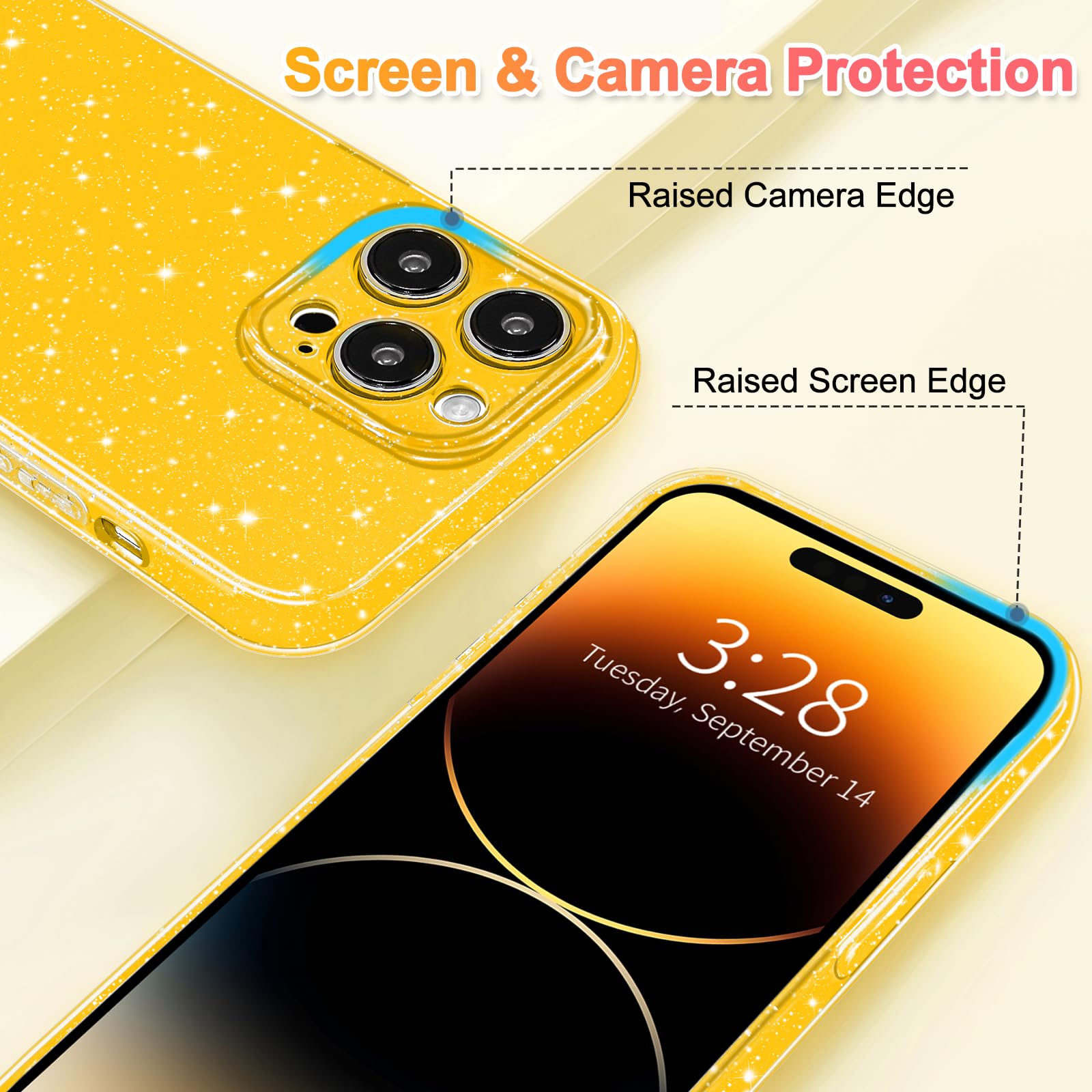 Hython Case For Iphone 14 Pro Max Case Glitter Cute Sparkly Shiny Bling Sparkle Phone Cases 6.7'', Thin Slim Fit Soft Tpu Bumper