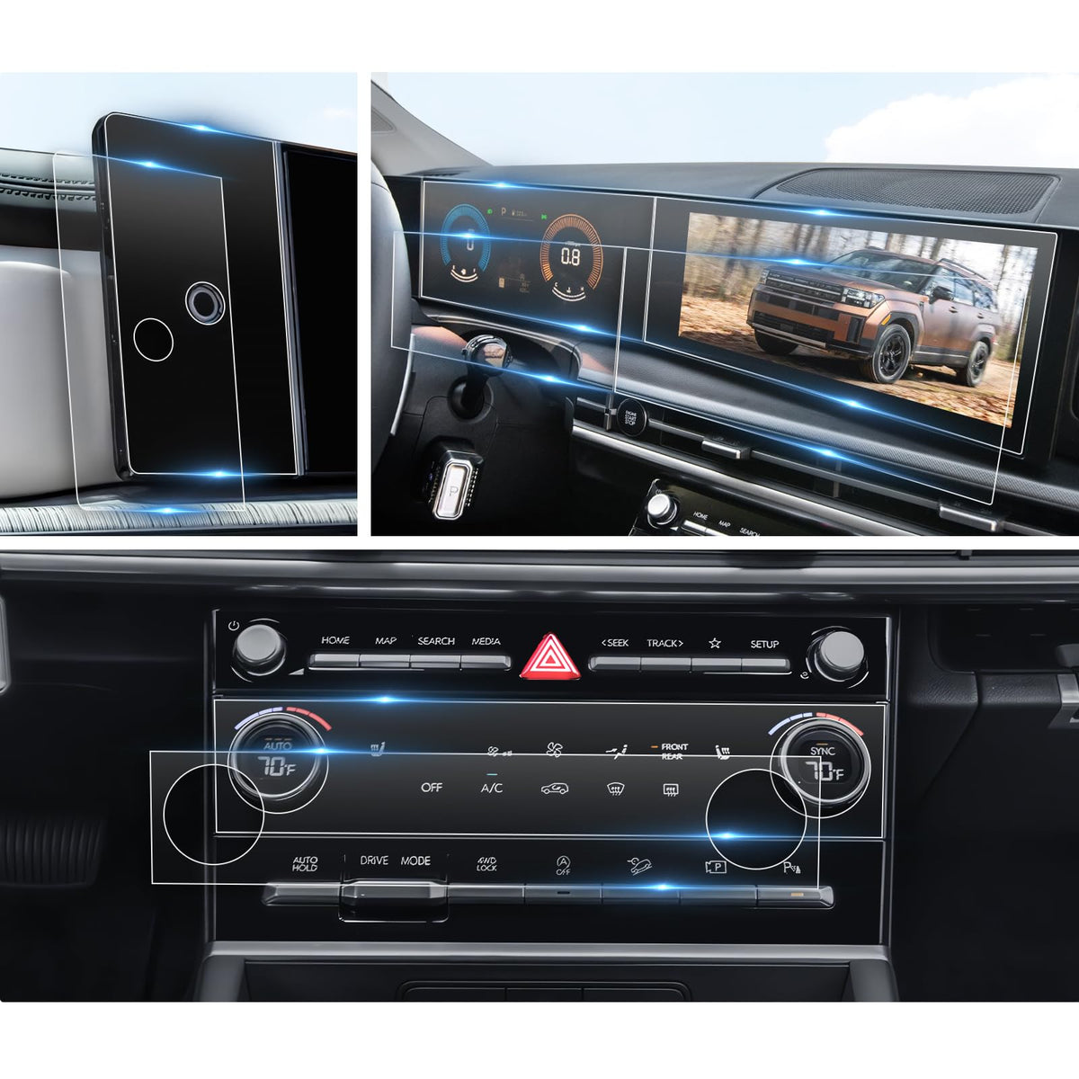 Bibibo 8Pcs For 2024 Hyundai Santa Fe Screen Protector 2024 Hyundai Santa Fe Display [12.3''Navigation + Fingerprint Button+Air 