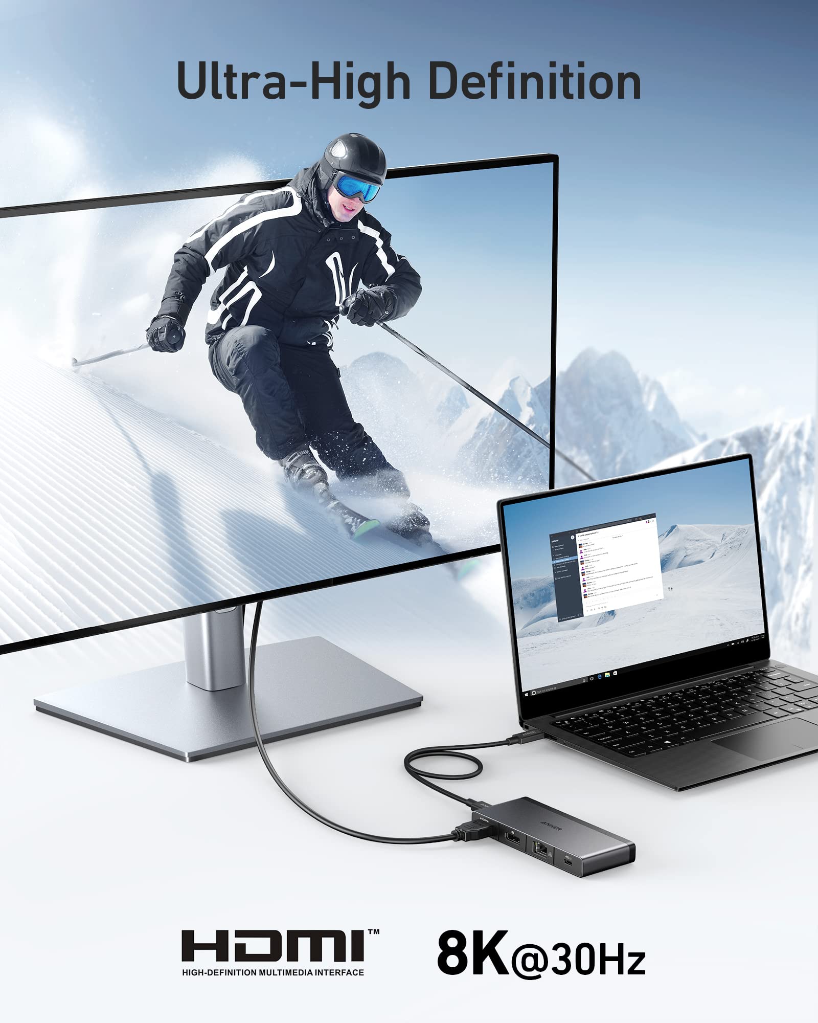 Anker 556 Usb C Hub (Usb4, 8 In 1) With 1.6Ft Usb4 Cable, 10 Gbps Usb C And Usb A Data Ports, 8K Hdmi And Displayport, For Micro