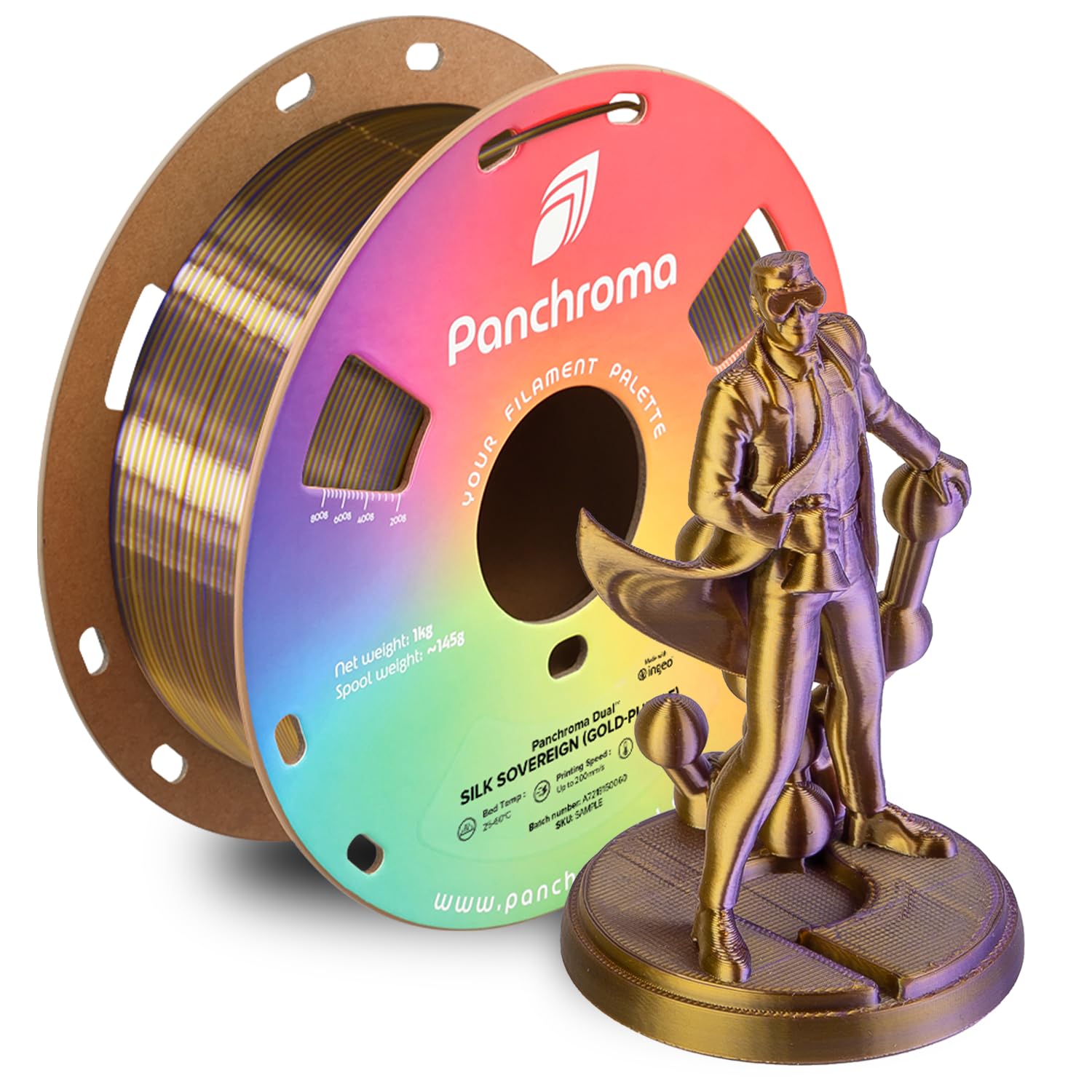 Polymaker Panchroma Dual Silk PLA 3D Printing Filament, 1.75mm 1kg, Silk Sovereign (Gold-Purple), New and Improved Formula, Bett