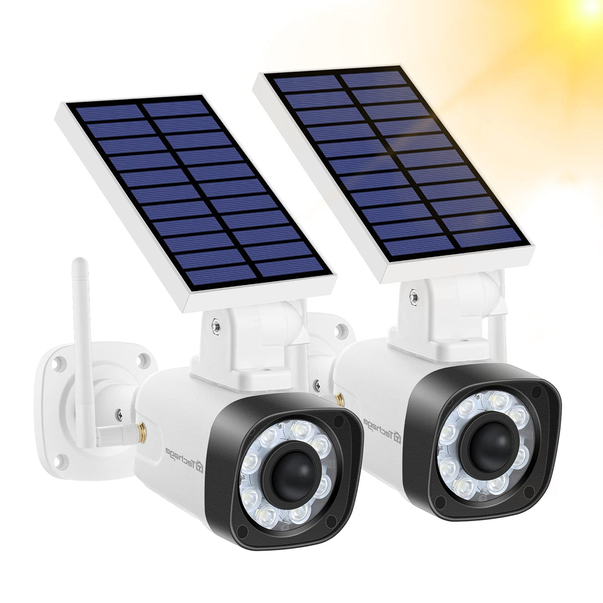 Techage Solar Battery Powered Metal Fake Security Camera, Dummy Cameras, Motion-Activated Floodlights, Realistic Look, Easy To I