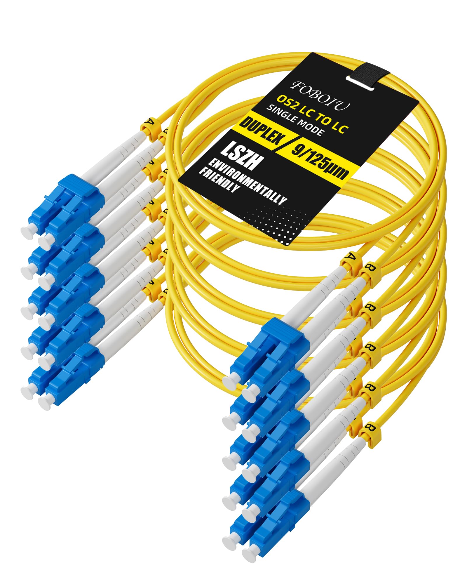 Foboiu LC to LC OS2 Fiber Patch Cable 1m 5-Pack, Individually Tested, Lc UPC to Lc UPC Duplex OS2 Single Mode Optical Patch Cabl