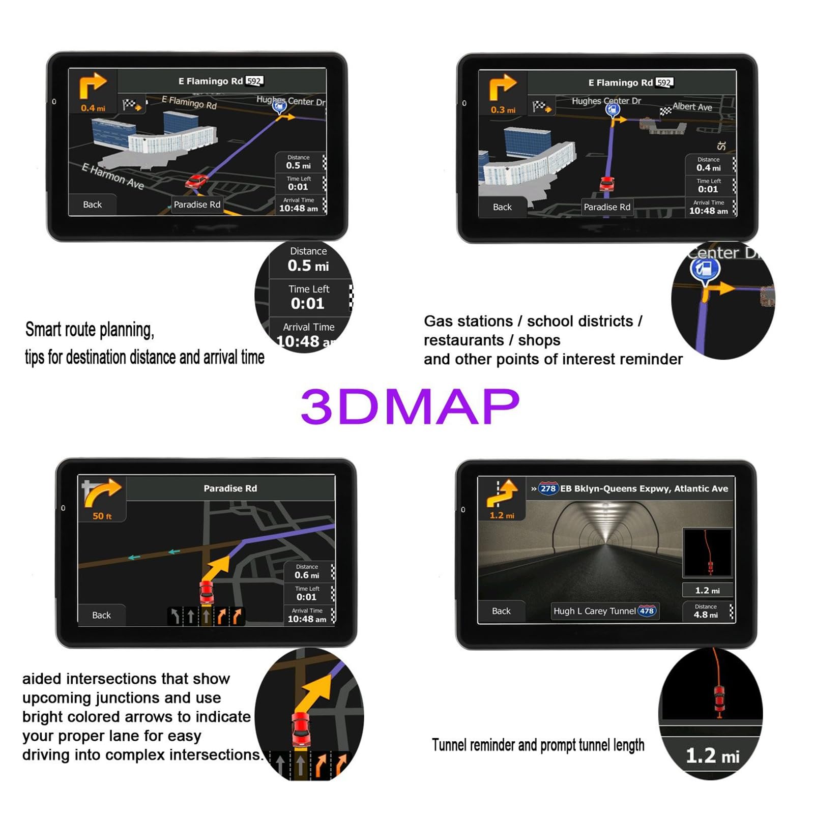 Gps Navigation For Car, Latest 2024 Map 7 Inch Touch Screen Car Gps 256 16Gb, Voice Turn Direction Guidance, Support Speed And R