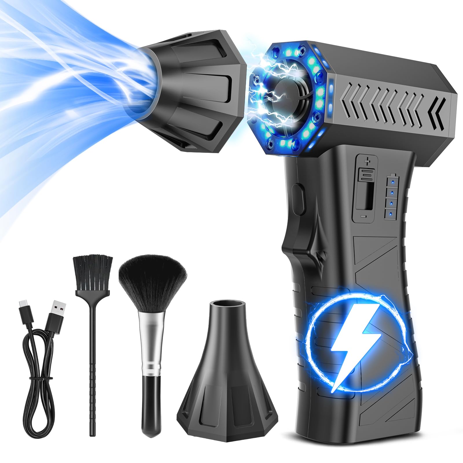 Compressed Air Duster- 300000RPM Super Power Electric Air Duster, Variable Wind Speed MAX 200g Mini Dust Blower for Computer, Ke