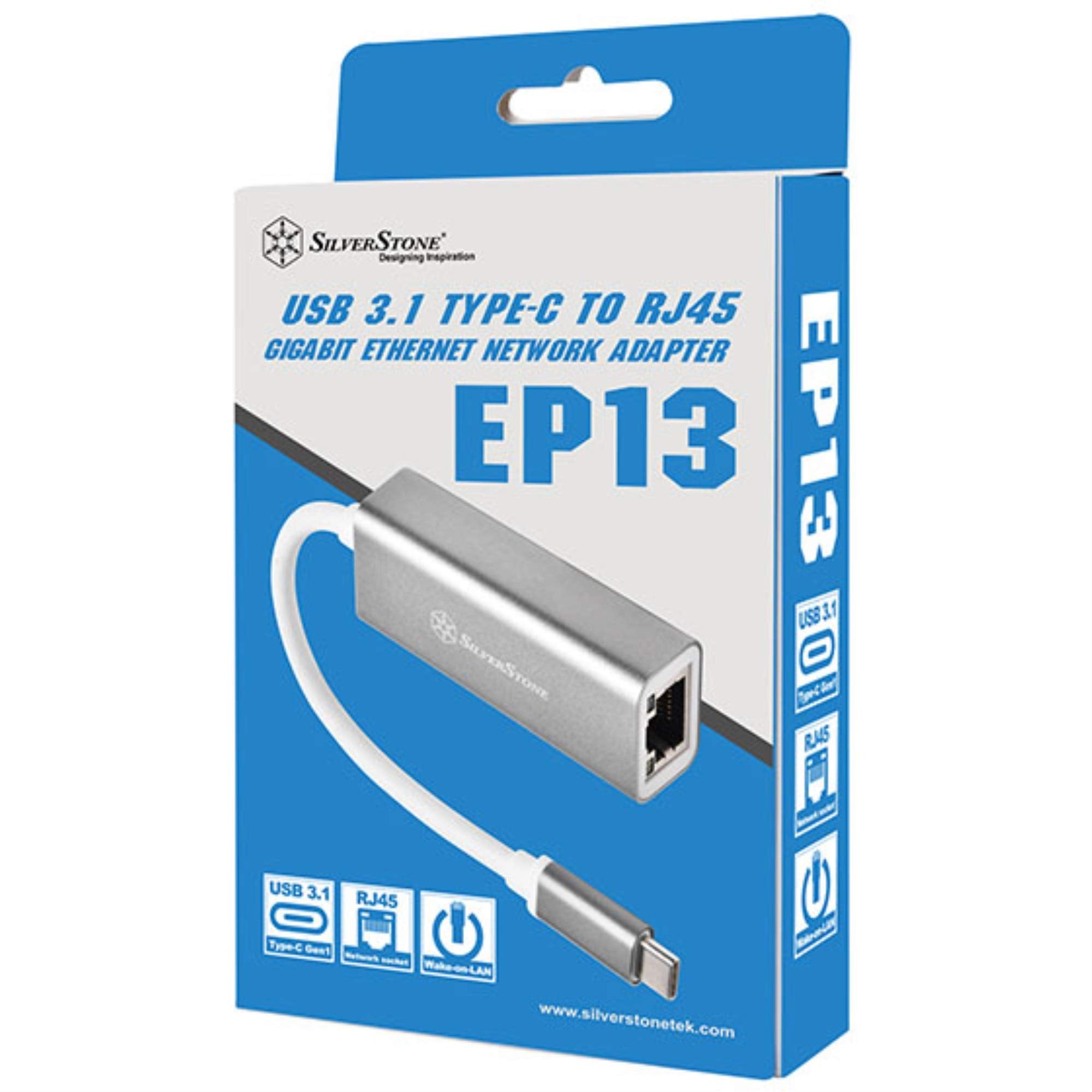 SilverStone Technology USB 3.1 Type-C Gen1 to RJ45 Gigabit Ethernet Network Adapter SST-EP13C Charcoal