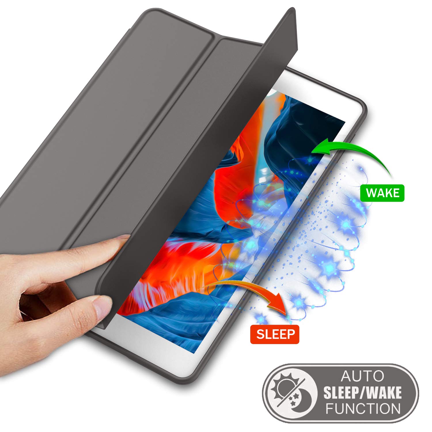 Imieet Ipad 9Th Generation Case 2021/Ipad 8Th Generation Case 2020 10.2 Inch With Pencil Holder, Ipad 7Th Gen 2019 Case With Soft Baby Skin Silicone Back, Auto Wake/Sleep Cover (Dark Gray)