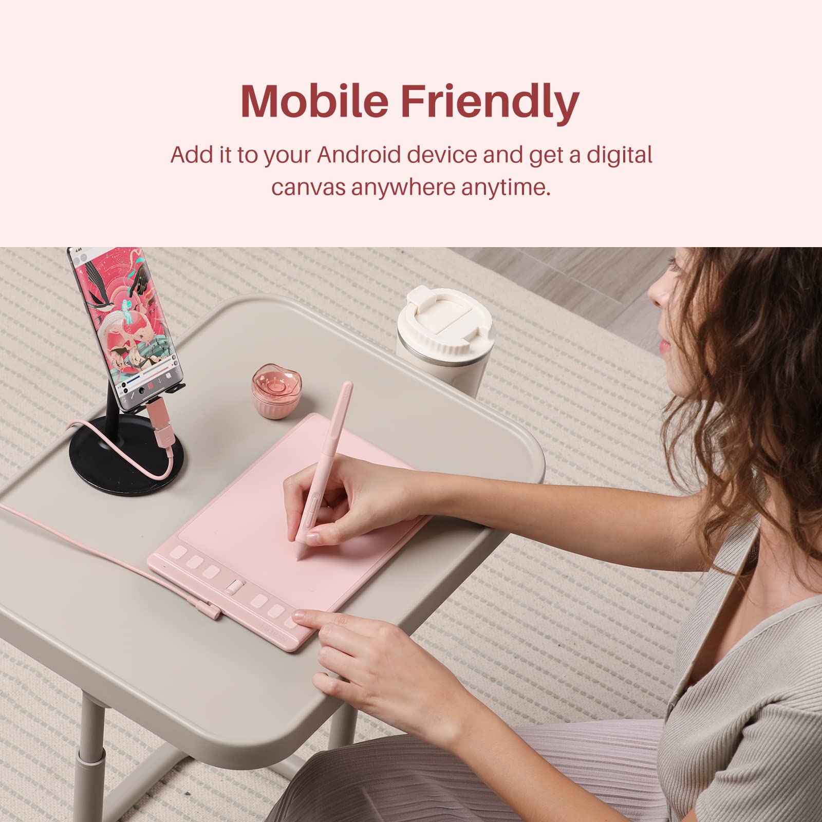 Huion Inspiroy 2 Small Drawing Tablet, Digital Art Tablet With Scroll Wheel, 6 Hot Keys, Battery-Free Stylus, Pink Graphics Tabl