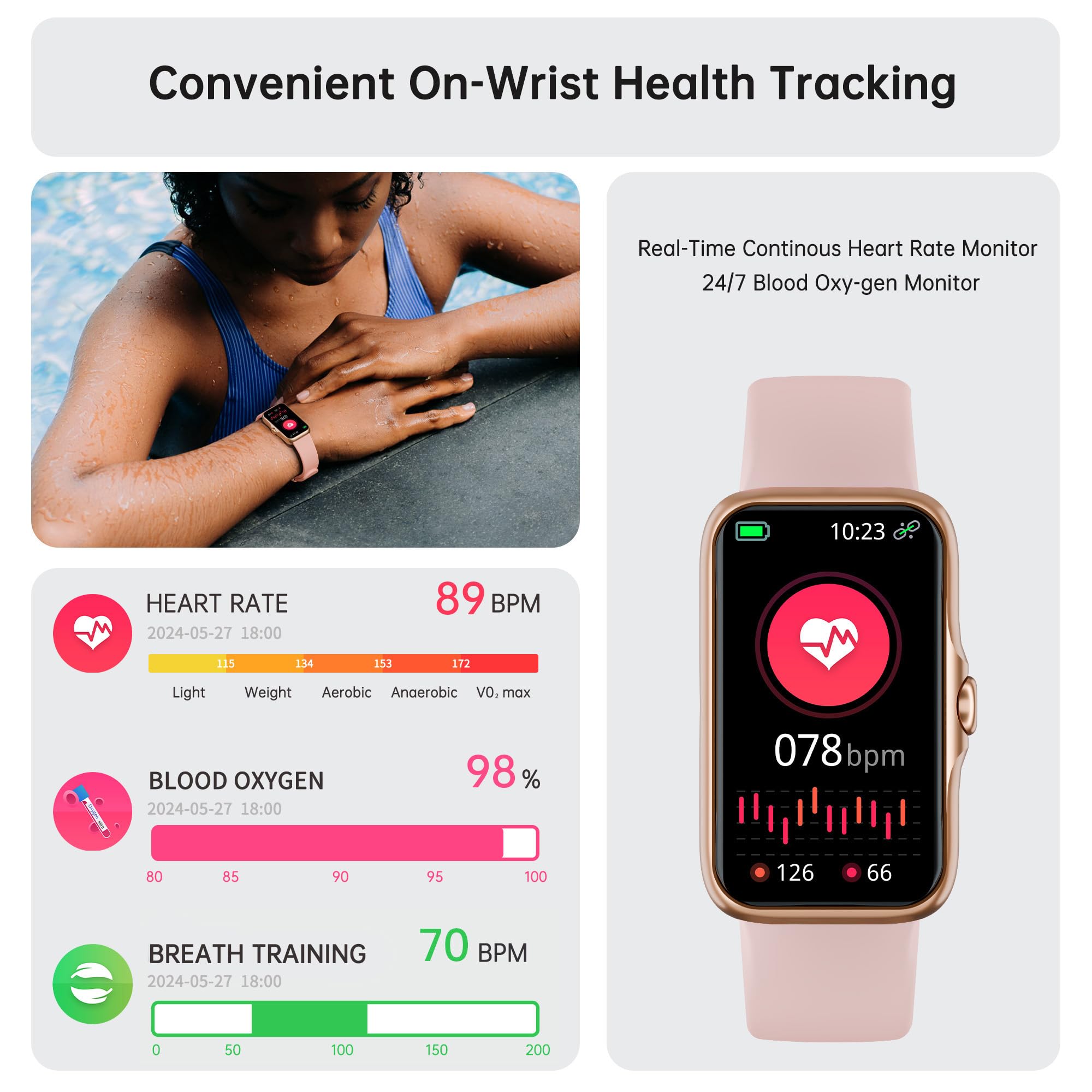 Sunorshop Health Fitness Tracker, Smart Watch With 24/7 Heart Rate And Blood Oxygen Monitor, Sleep Tracker With Ip68 Waterproof,