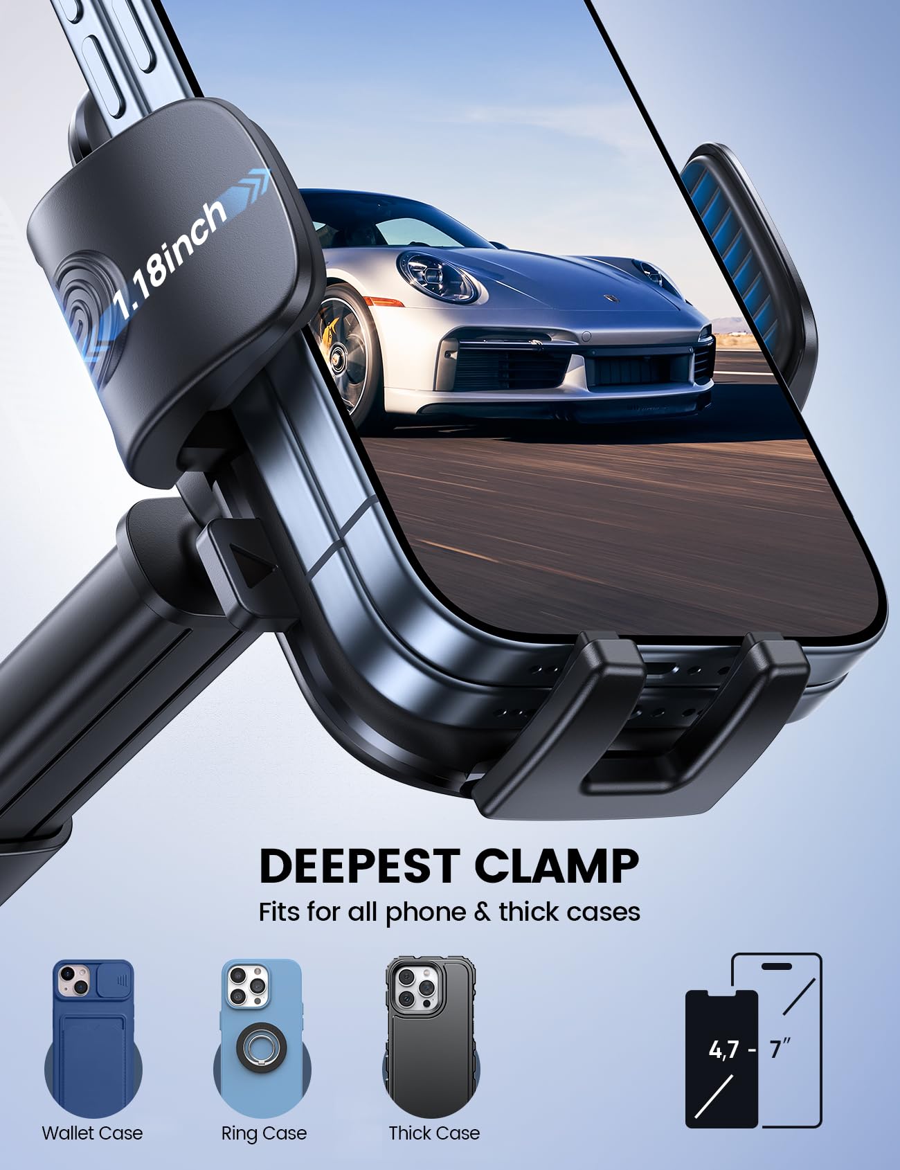 Lamicall Car Phone Holder Mount [3-In-1 Military-Grade Suction Cup] 360 Rotation Phone Holders For Your Car [Metal Hook] Cell Ph