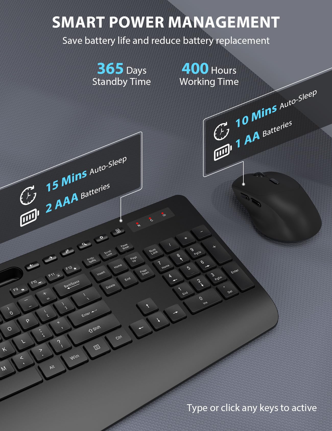 Wireless Keyboard And Mouse Combo 2 Pack   Full Sized Ergonomic Keyboard With Wrist Rest, Phone Holder, Sleep Mode, Silent 2.4Ghz Cordless Keyboard Mouse Combo For Computer, Laptop, Pc, Mac, Windows