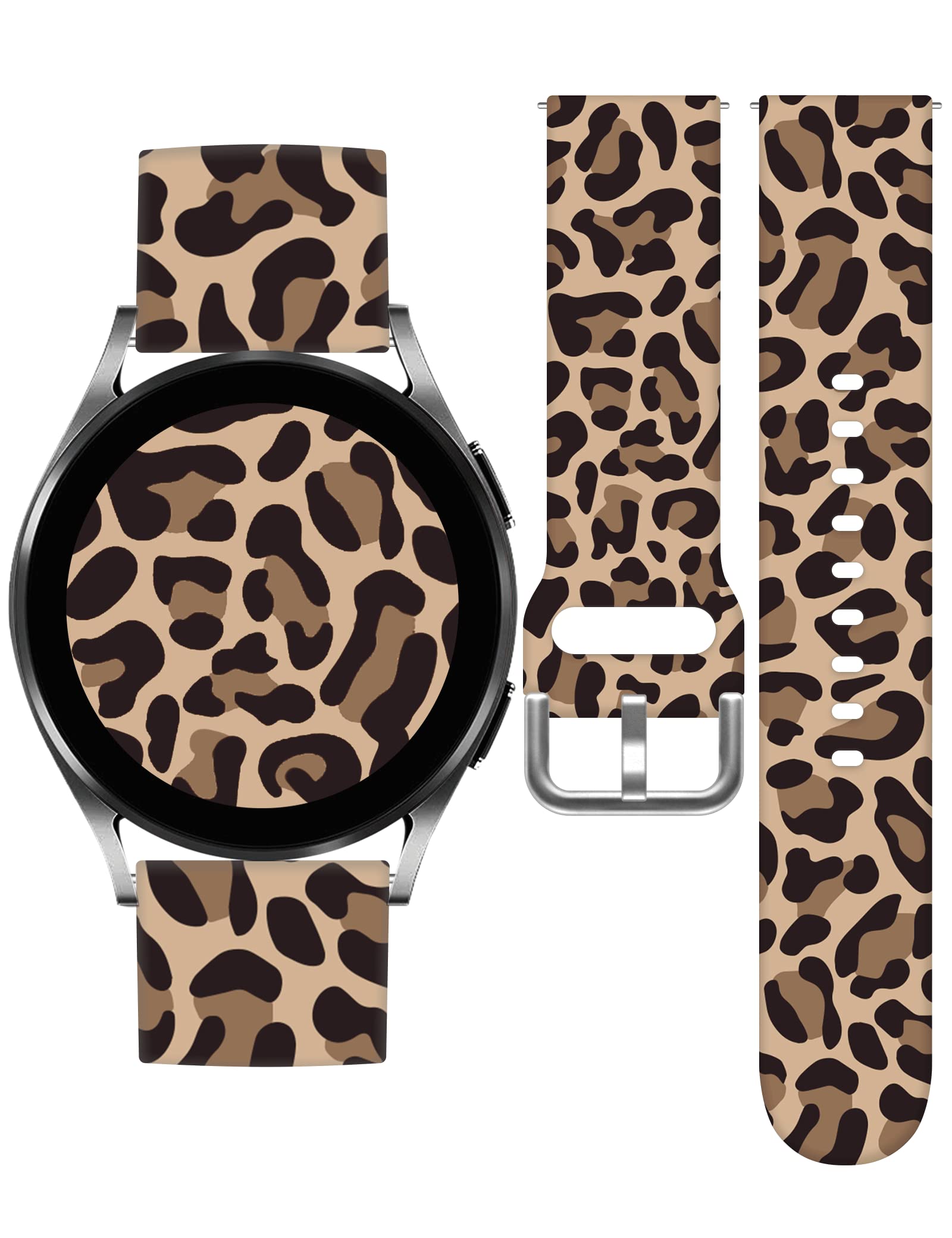 Vieeki Brown Cheetah Leopard Watch Bands Compatible with Samsung Galaxy Watch 40mm 41mm 42mm 44mm 45mm 46mm, 20mm Pattern Replac