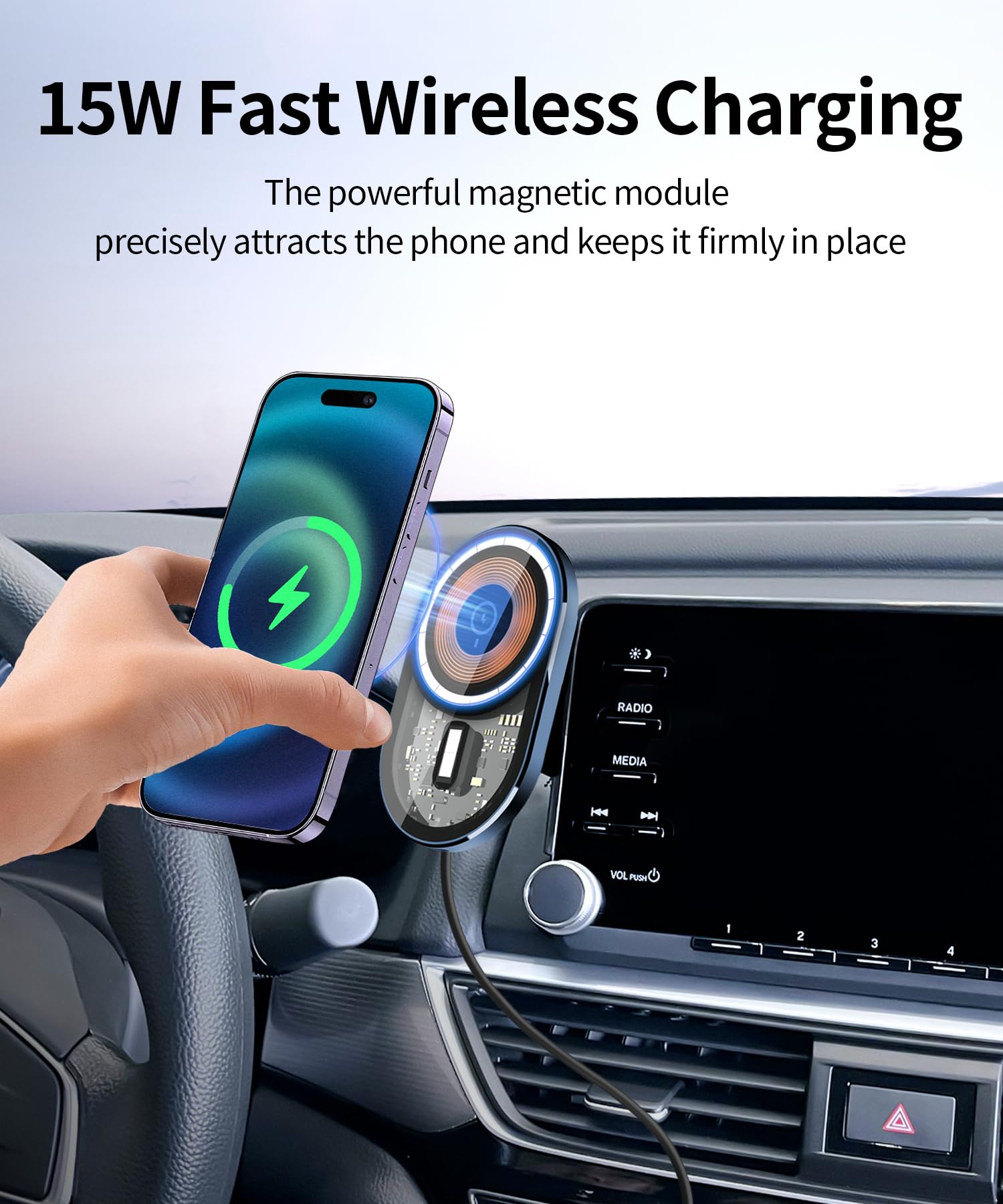 Masergogo Wireless Charging Car Phone Holder For Honda Accord 2018-2022 Accessories 8 Inch Screen Fixed Clip,360 Rotation Car Ph
