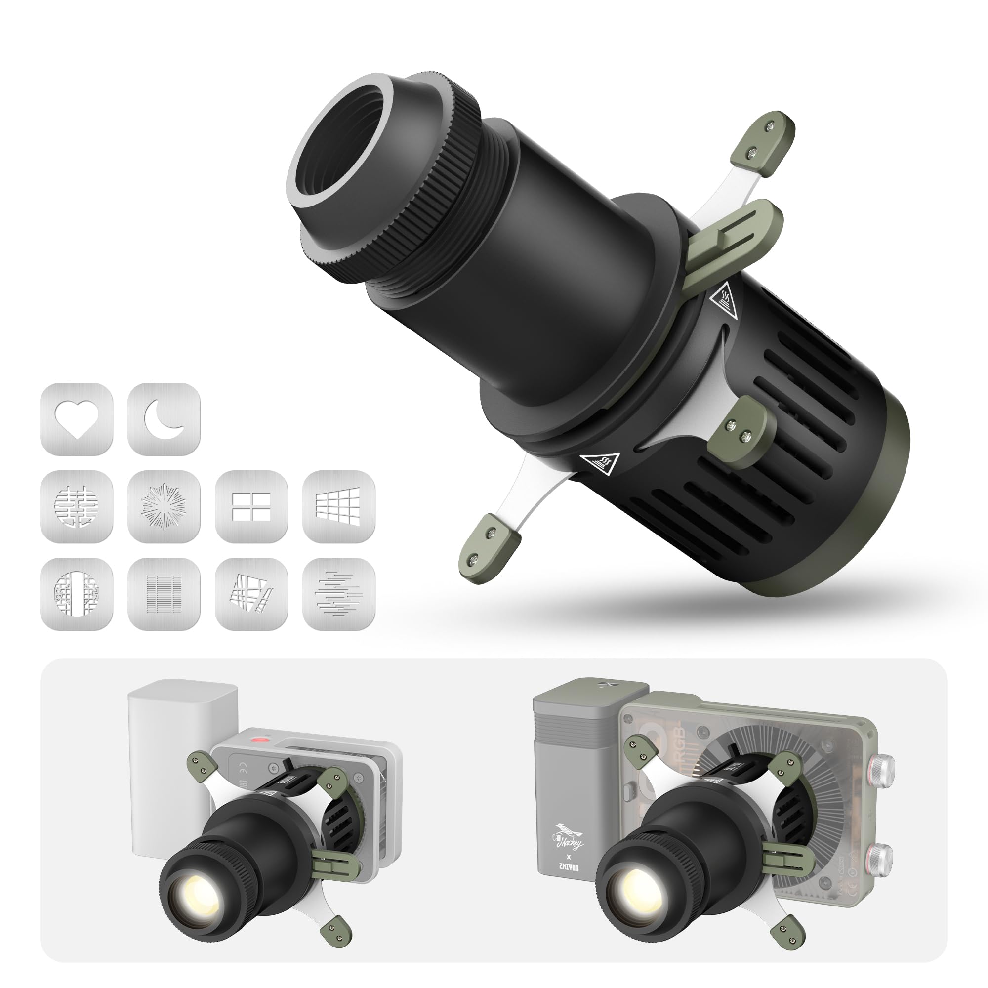 ZHIYUN Mini Spotlight (ZY Mount) Conical Optical Snoot kit Photography Studio Video Lighting Projector Accessory with 10 Gobos F
