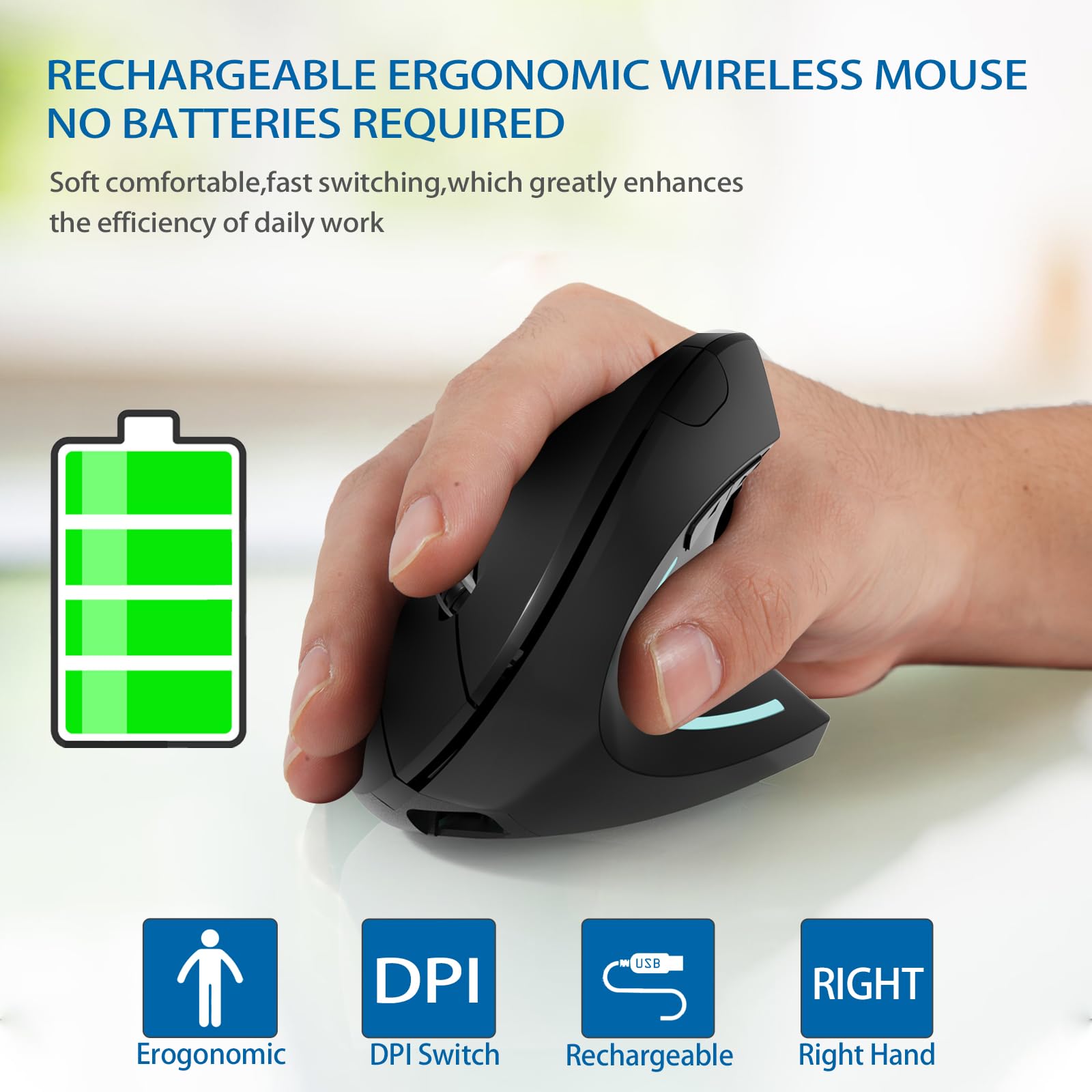 Totaiden Bluetooth Mouse,Type C And Usb 2.4G Wireless Vertical Mouse Rechargeable Ergonomic Mouse, 800/1200 /1600 Dpi, 5 Buttons