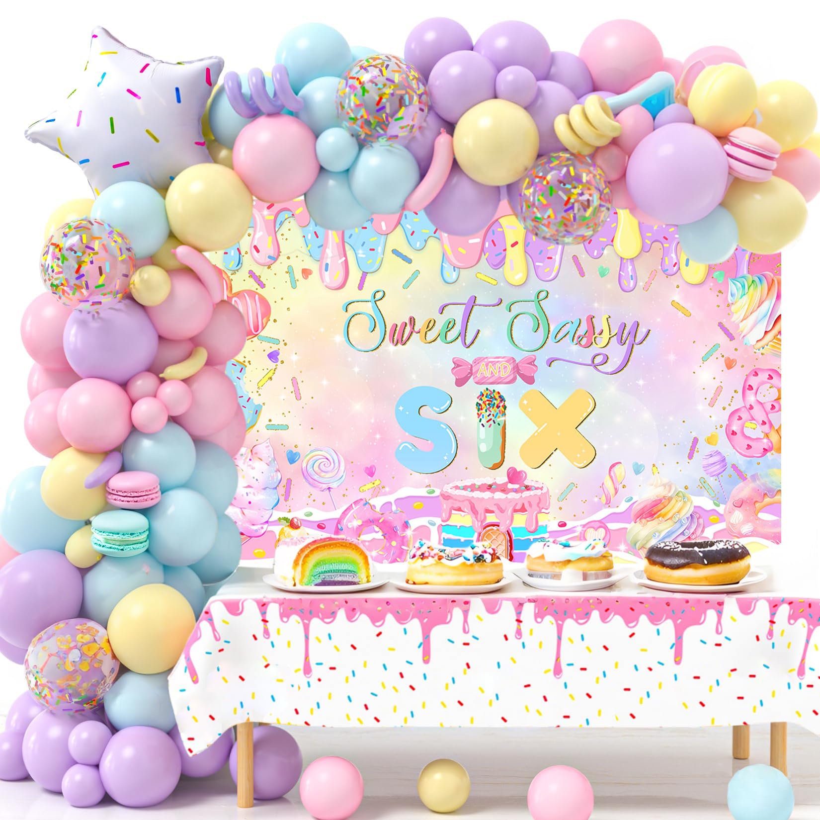 Mocsicka Donut 6Th Birthday Banner Backdrop Sweet Sassy And Six Birthday Decorations Banner For Girls Sixth Birthday Party Banne