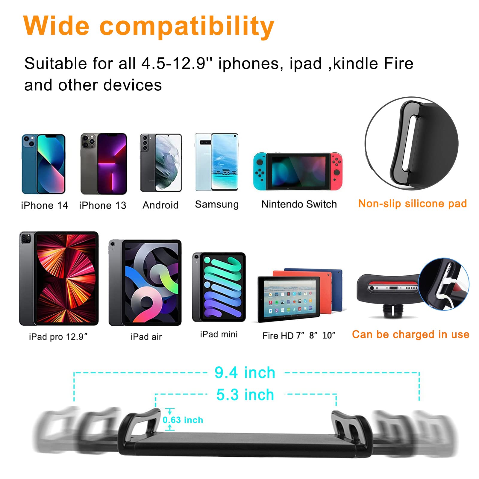 Tablet Stand Phone Holder Tablet Holder For Bed [Ultra Sturdy Bottom Clamp] , Flexible Tablet Arm Stand For Desk Mount Compatibl