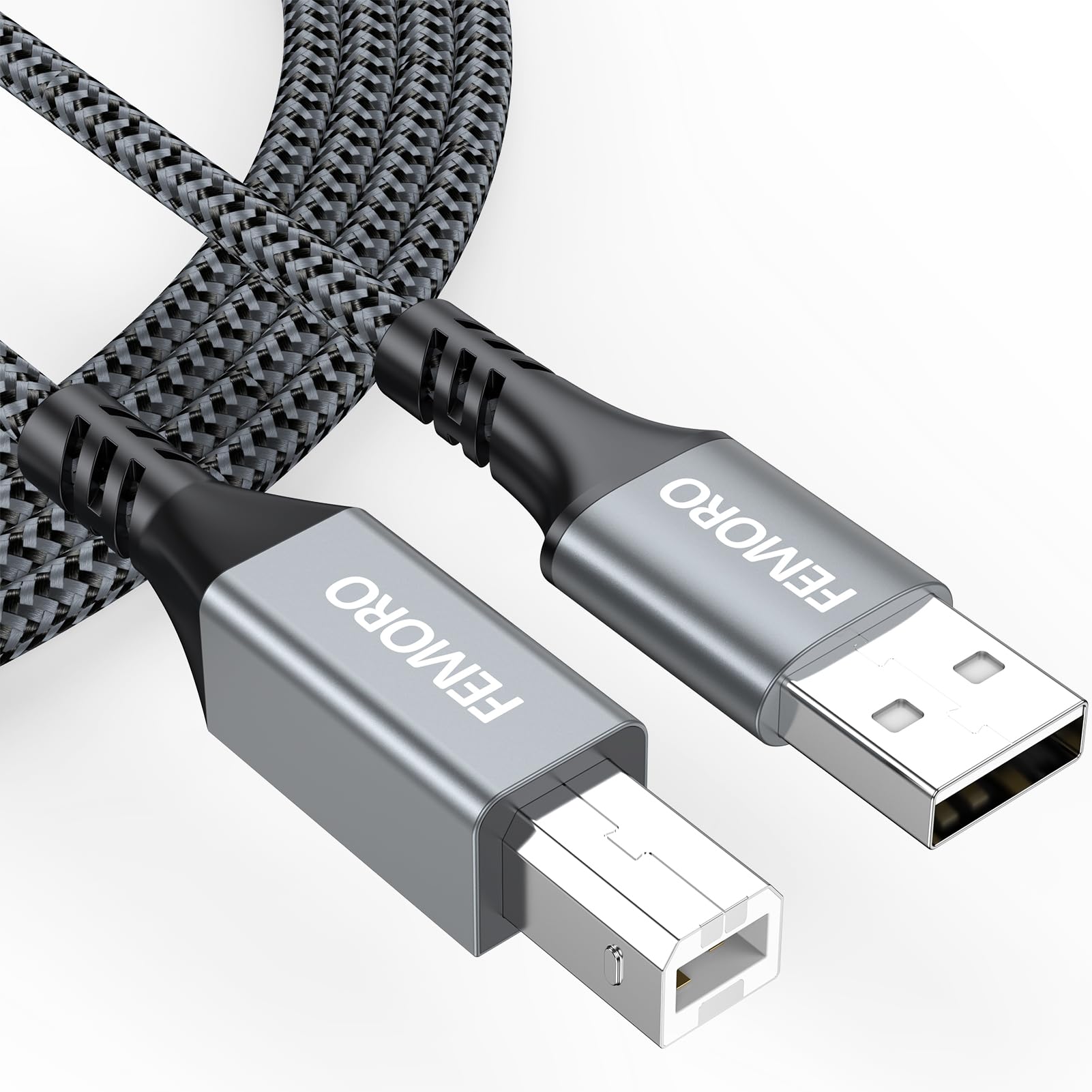 Femoro Printer Cable 6Ft, Usb A To B Printer Cable 2.0 Type A Cables 6 Feet Braided Long Cord For Hp Canon Brother Piano Midi Controller Computer