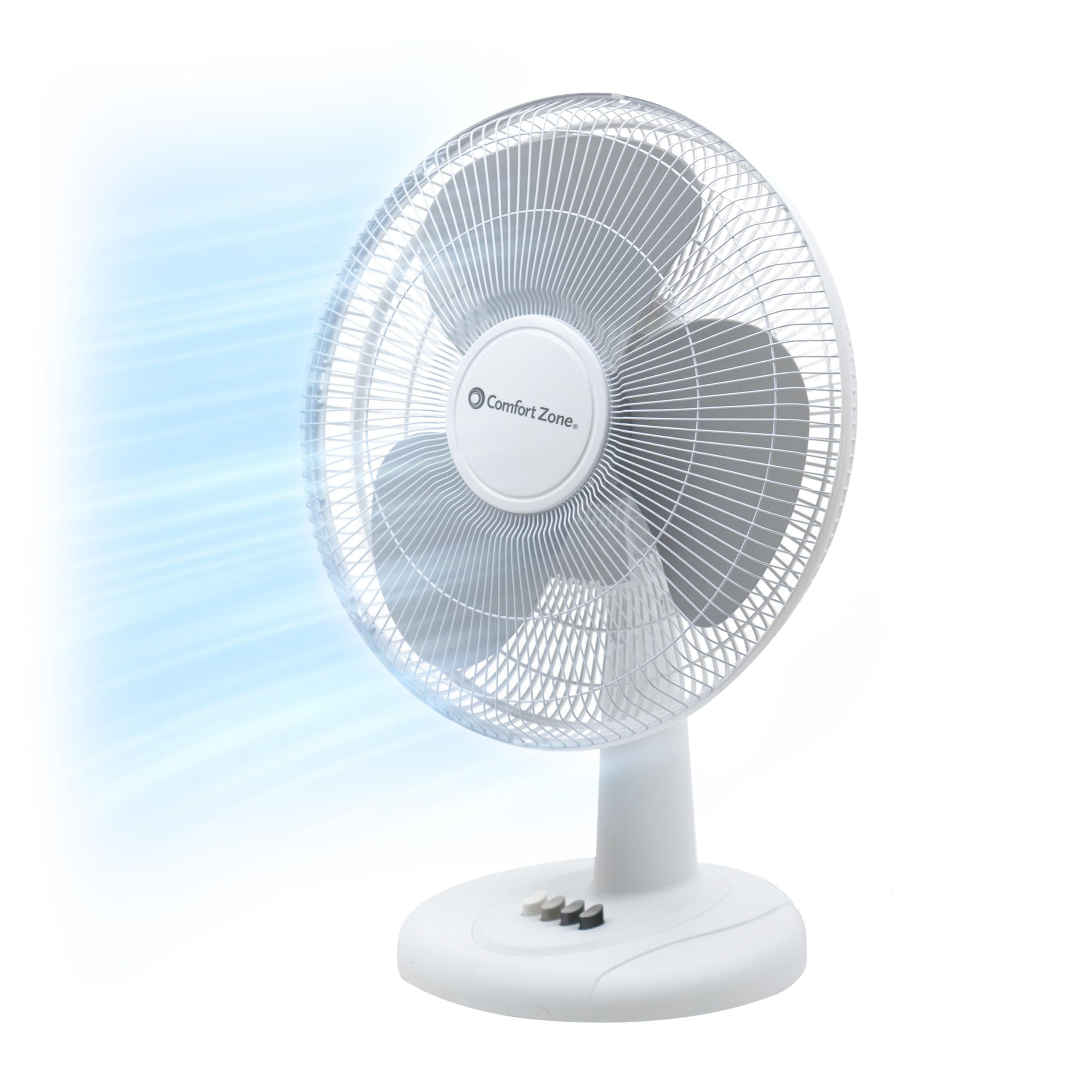 Comfort Zone Cz121Wt 12    3 Speed Oscillating Table Fan With Adjustable Tilt, Convenient Push Button Controls, Quiet Operation,