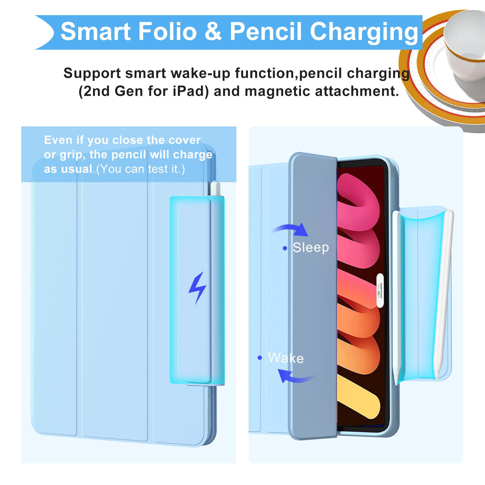 Zenlu Ipad Mini 6Th Generation Case With Removable Magnetic Folio Cover, Premium Pu Leather, Multiple Angles Stand, Pencil Slot