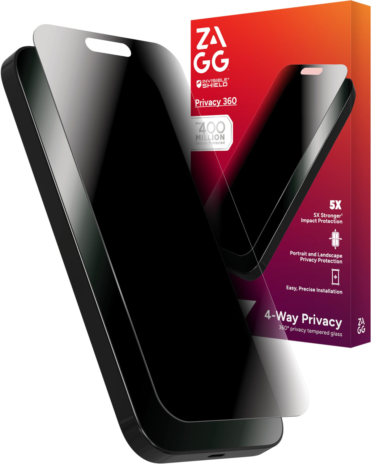 Zagg Glass Elite Privacy 360 Screen Protector For Iphone 16 Plus / 15 Plus   4 Way Privacy, Ultra Strong Tempered Glass, 5X Stro
