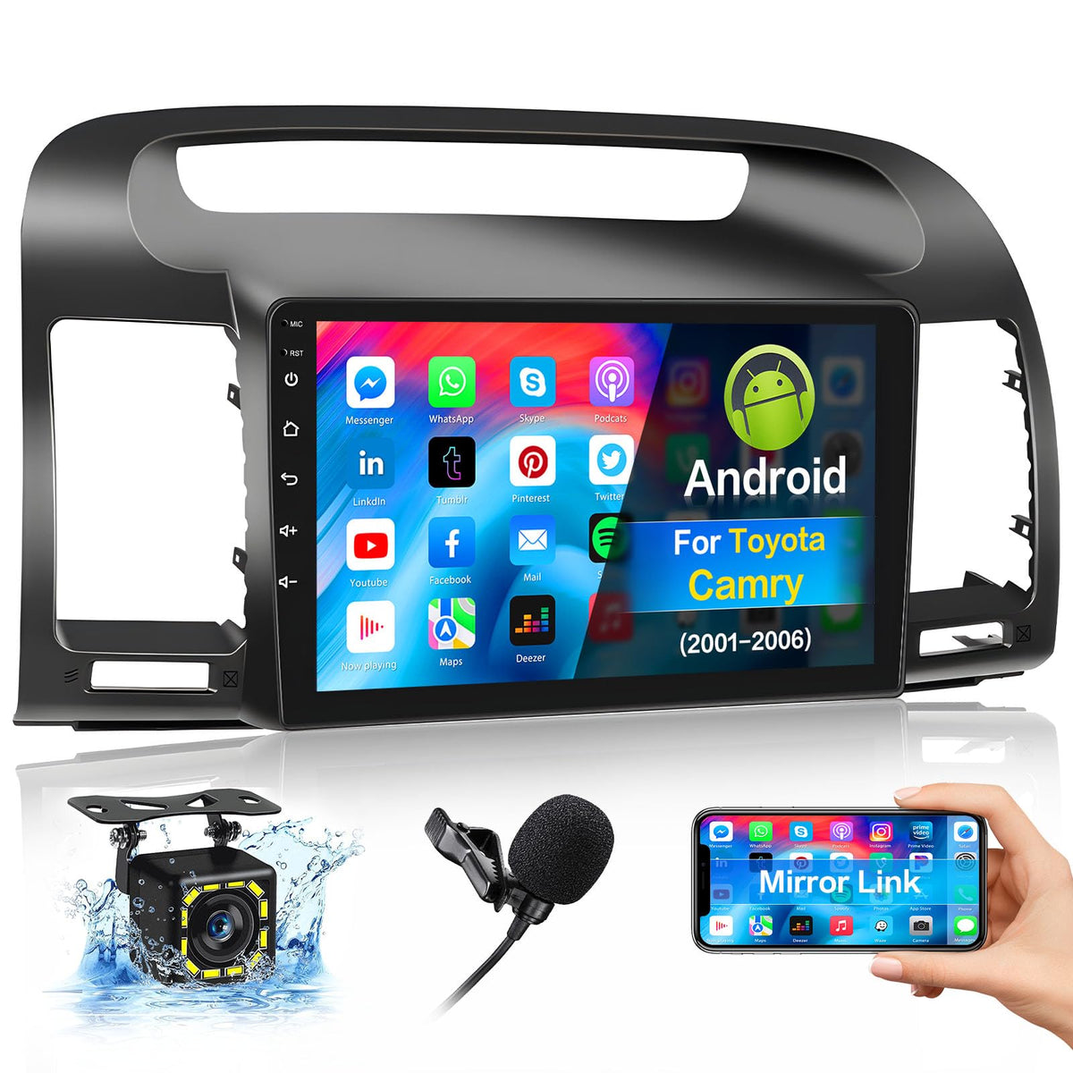 Roinvou 2+64G Android Carplay Stereo For 2001 2006 Toyota Camry, Built In Wireless Carplay With Android Auto, 9'' Touchscreen In