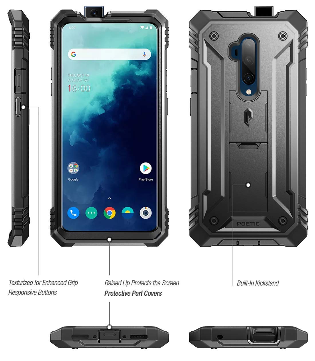 Poetic Oneplus 7 Rugged Case With Kickstand, Full Body Dual Layer Shockproof Protective Cover, Built In Screen Protector, Revolu