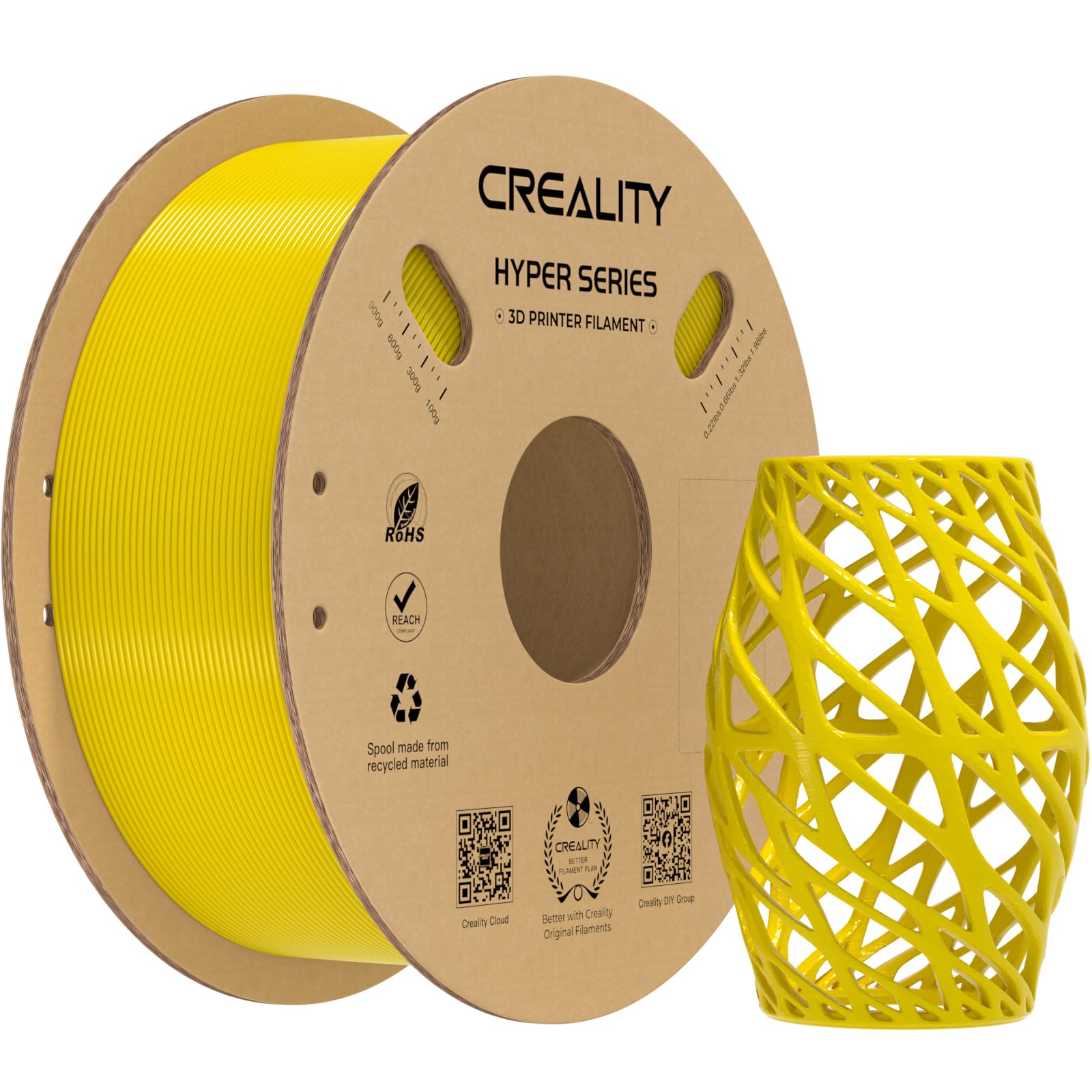 Creality Yellow Petg Filament 1.75Mm For K1 Max, 3D Printer Filament Designed For High Speed 30 600Mm/S, 1Kg(2.2Lbs)/Spool Hyper
