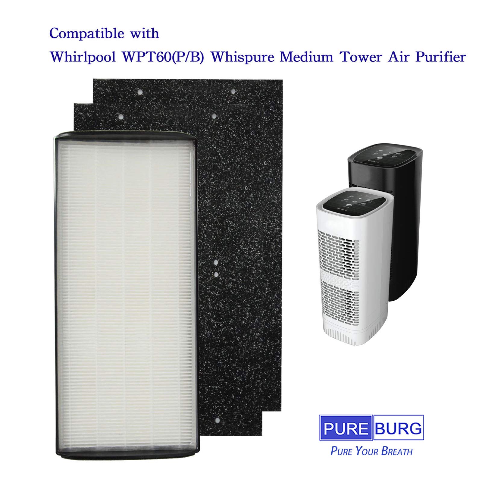 Pureburg Wpt60 Replacement True Hepa Filter Set Compatible With Whirlpool 1183600 & 817600 Fit Wpt60(P/B) Whispure Medium Air Pu