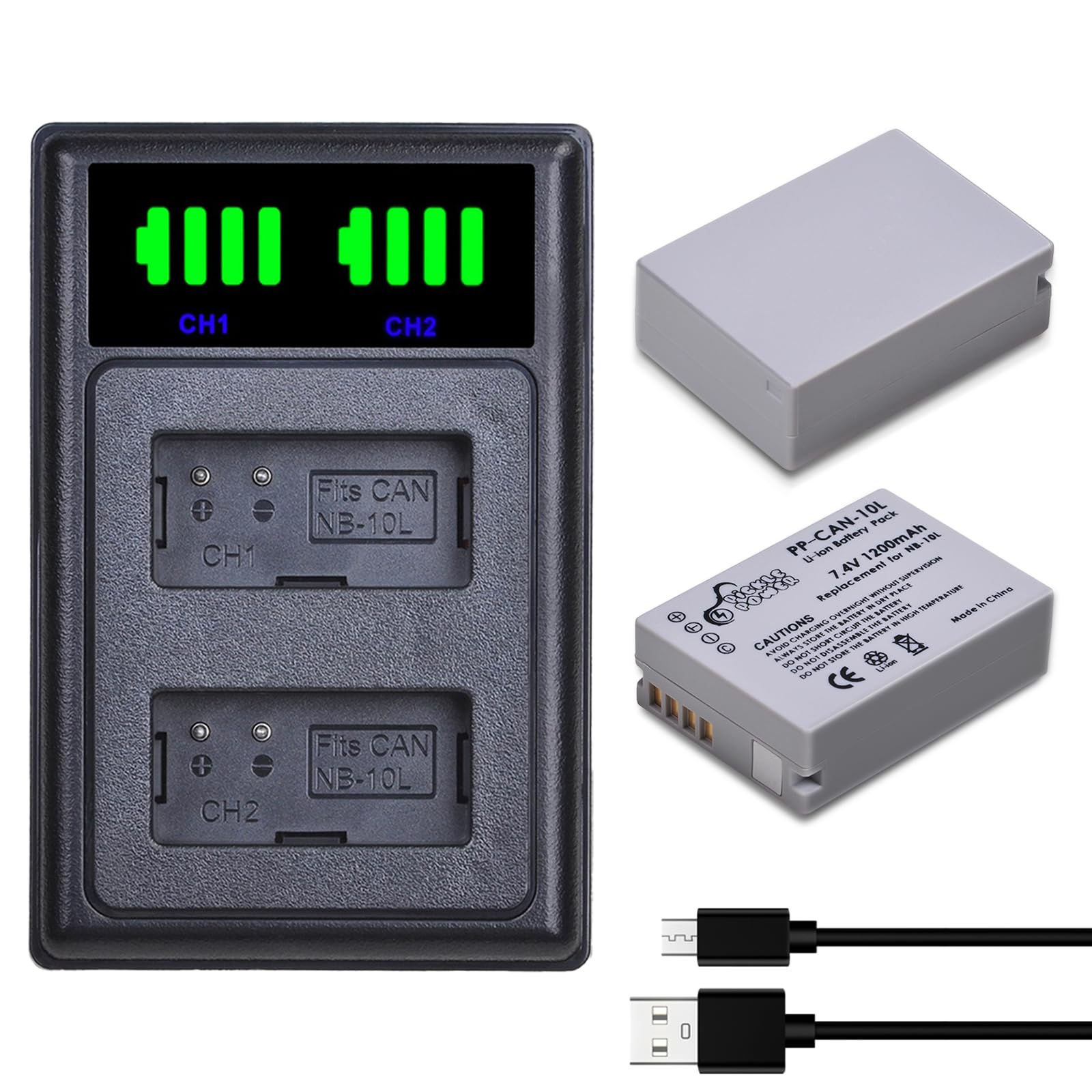 Pickle Power Nb 10L Nb 10Lh Battery And Led Dual Charger Compatible With Canon Powershot Sx60 Hs, Sx50 Hs, Sx40 Hs, G15, G16, G1
