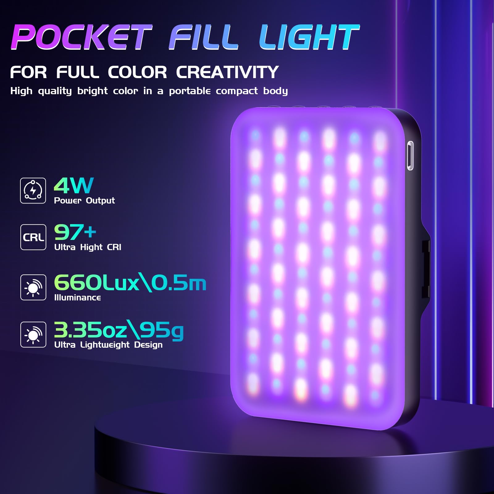 Selfie Light   Bansine Usb Rechargeable Rgb Led Phone Light   Portable Photo Light With 97+ Cri, 2500K 6500K Color Temperature F