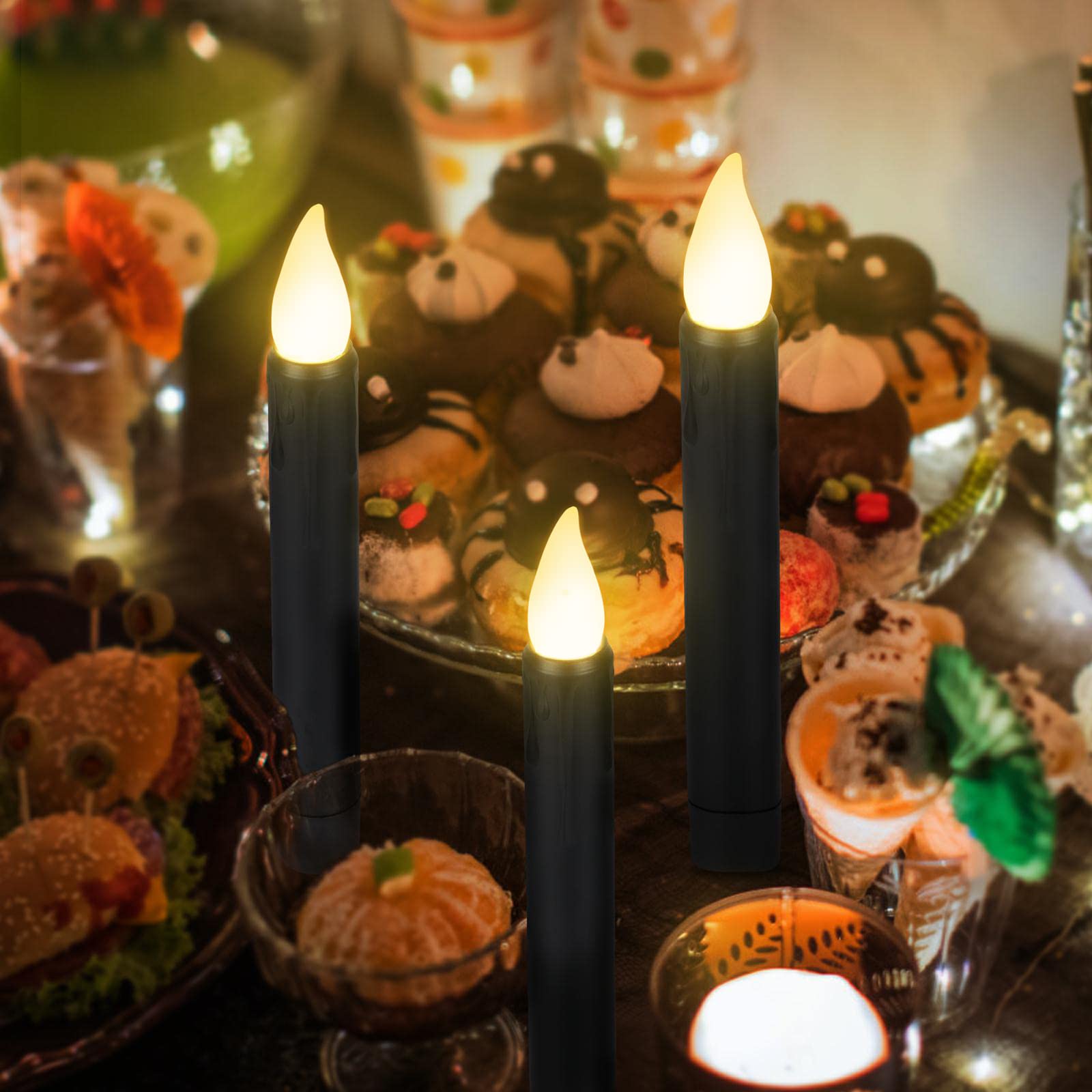 Daord 12 Pcs Halloween Led Taper Candle Battery Operated Window Candles Flameless Candlesticks Warm White Light With Remote Cont