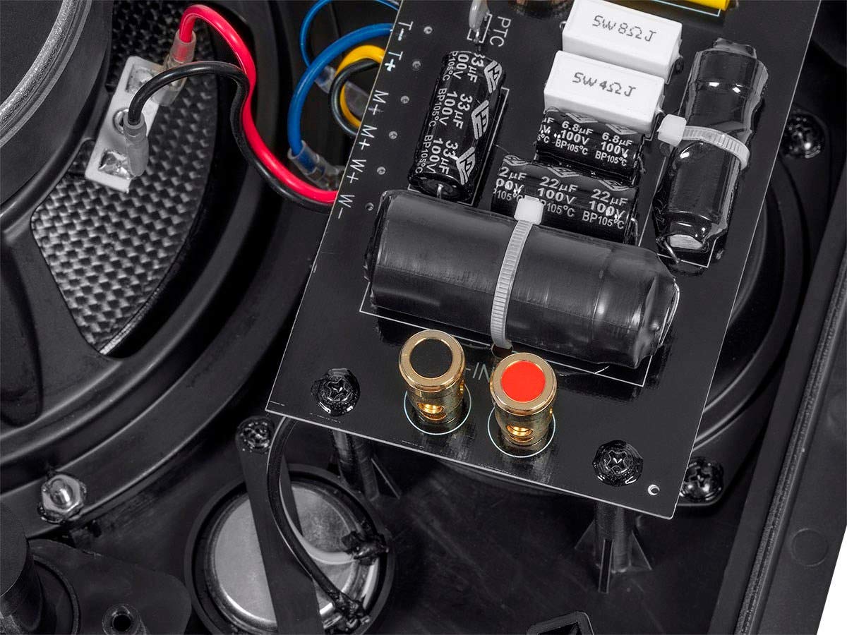 Monoprice 3 Way Carbon Fiber In Wall Speakers   8 Inch, Pair, With Paintable Magnetic Grille, Black   Alpha Series