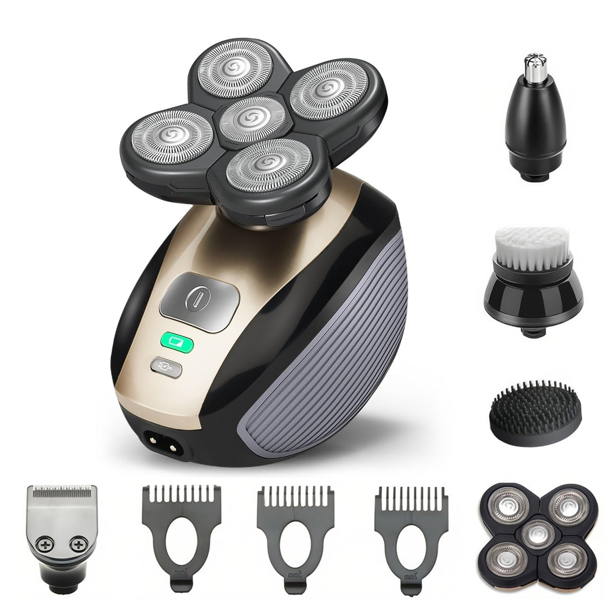 Hugdew Head Shavers For Bald Men, 5 In 1 Electric Razor With Rechargeable Battery, Hair Clipper, Nose Hair Trimmer(Pale Gold)