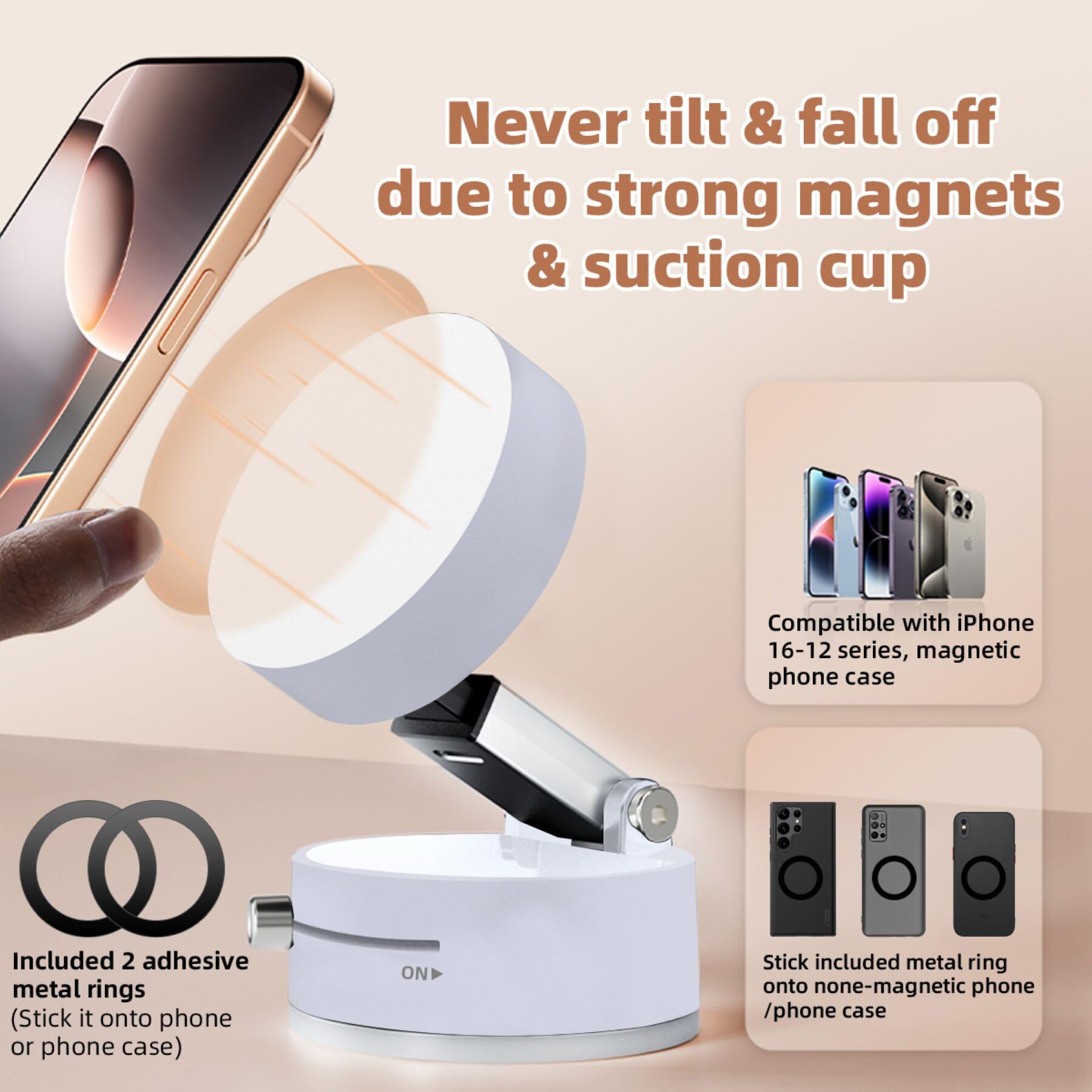 Sevenka Vacuum Magnetic Phone Holder Compatible With Iphone 16 15 14 13 12, Samsung, All Phone, Small Universal Foldable Magneti