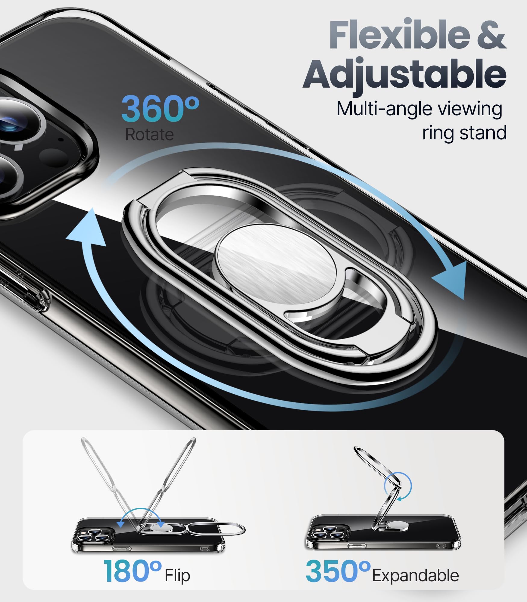 Shields Up For Iphone 15 Pro Case With Stand, Phone Case Clear With Double Ring Holder [Adjustable & Foldable] Shockproof Protec