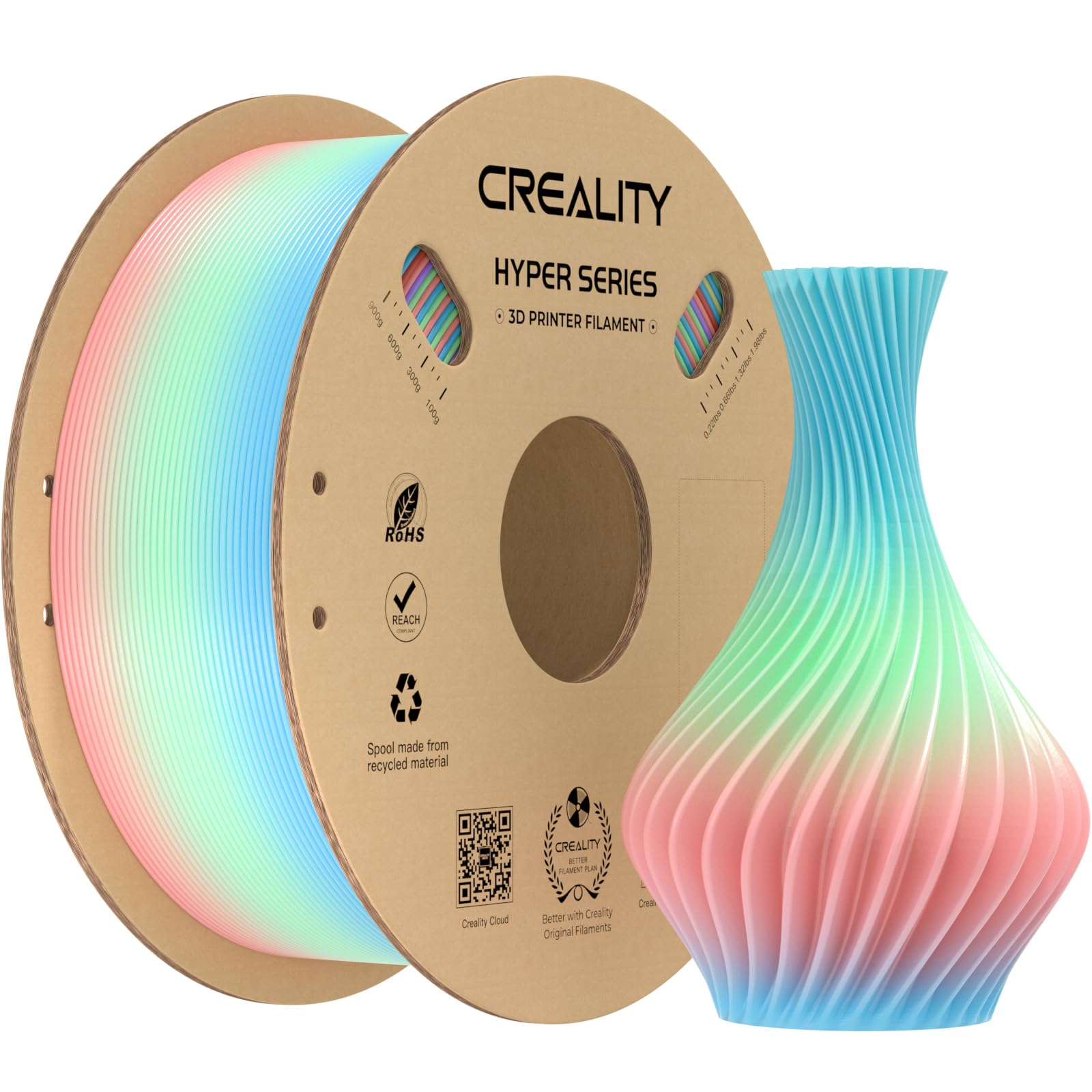 Creality Rainbow Pla For Ender 3 V3 Plus, 3D Printer Filament Designed For High Speed 600Mm/S, 1Kg(2.2Lbs)/Spool Gradient Rainbo