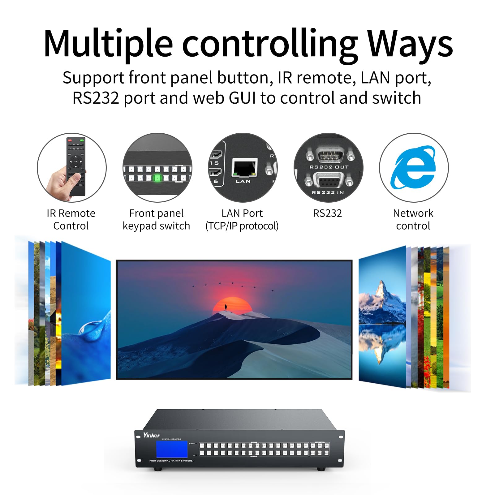 Yinker 4K 16X16 Hdmi Matrix 16 In 16 Out?Web Control?, 4K@30Hz Hdmi Switcher Splitter Support Rack Mount, Edid, Hdcp, Ir Remote Control, Rs232, Lan Port, Gui