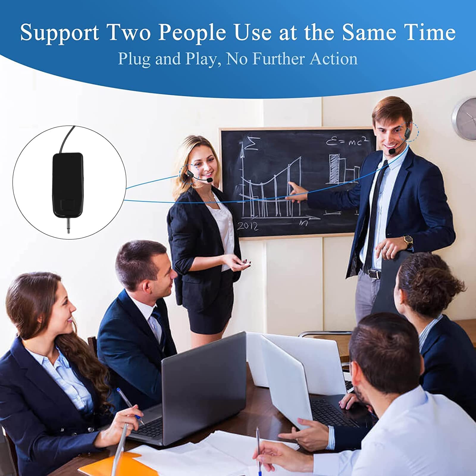 Huacam 2.4G Wireless Microphone System For Two People, 165 Ft Long Range, Stable Transmission, Portable Headset Microphone For V