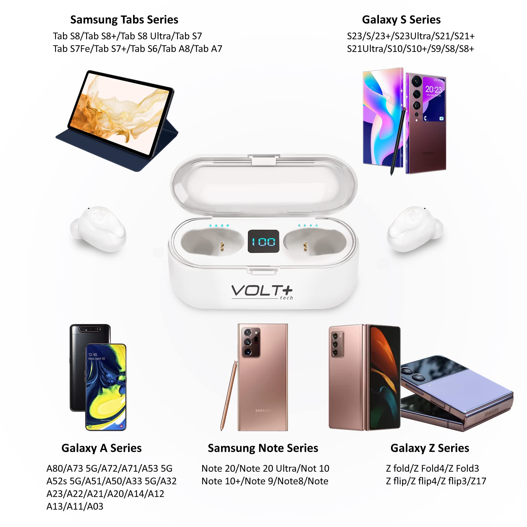 Volt Plus Tech Wireless Bluetooth Earbuds For Samsung, All Galaxy S24/Ultra/S23/S23+/S23 Ultra /S22/Ultra/S22+/S21/Ultra/S21+/S2