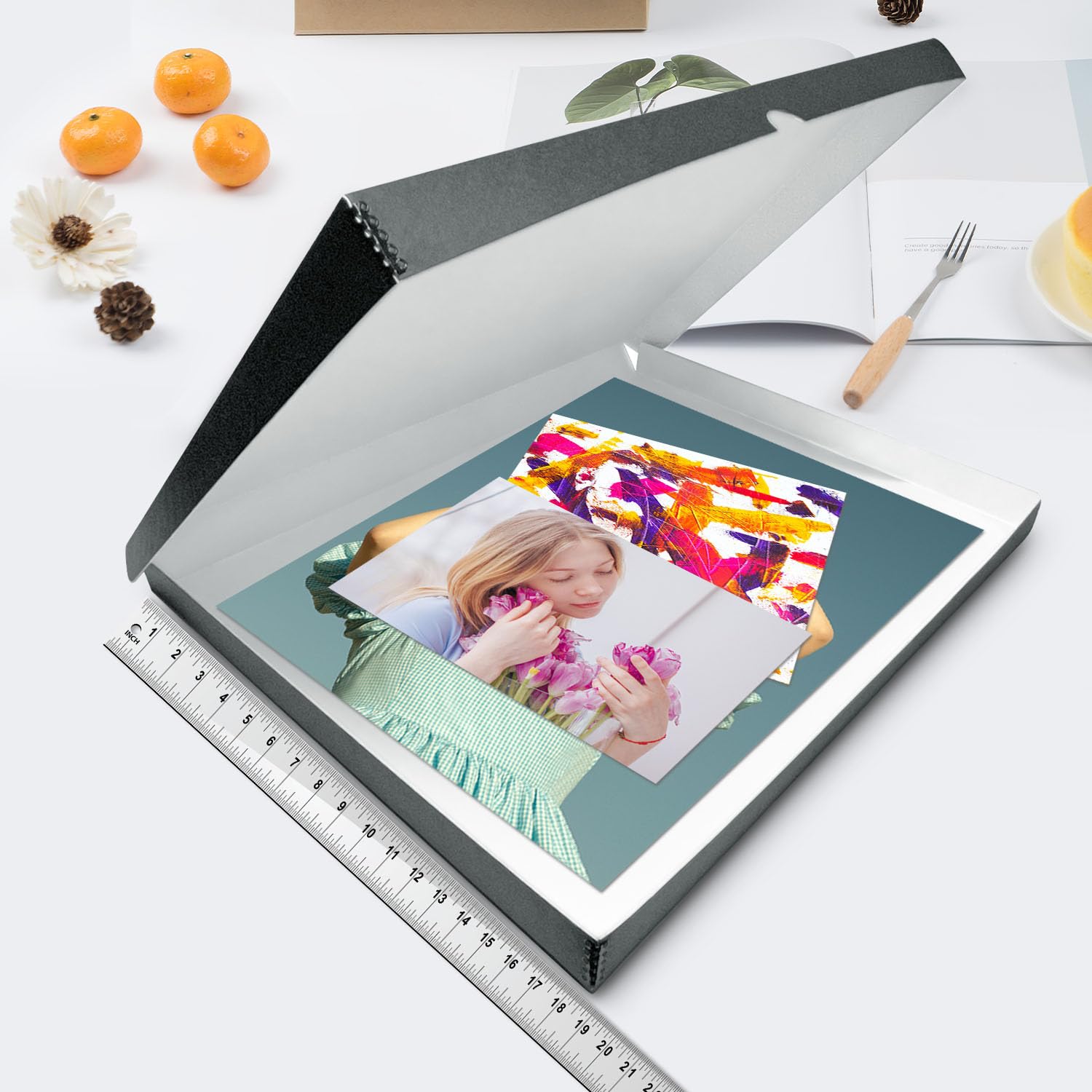 Lineco Folio Storage Box, Clamshell Design With Metal Edge. 18.5X24.5X1.75 Inches, Archival Boxboard, Preserve Photos, Cards, Magazines, Documents, Art, Ephemera, Family Records, Gray, Pack Of 1