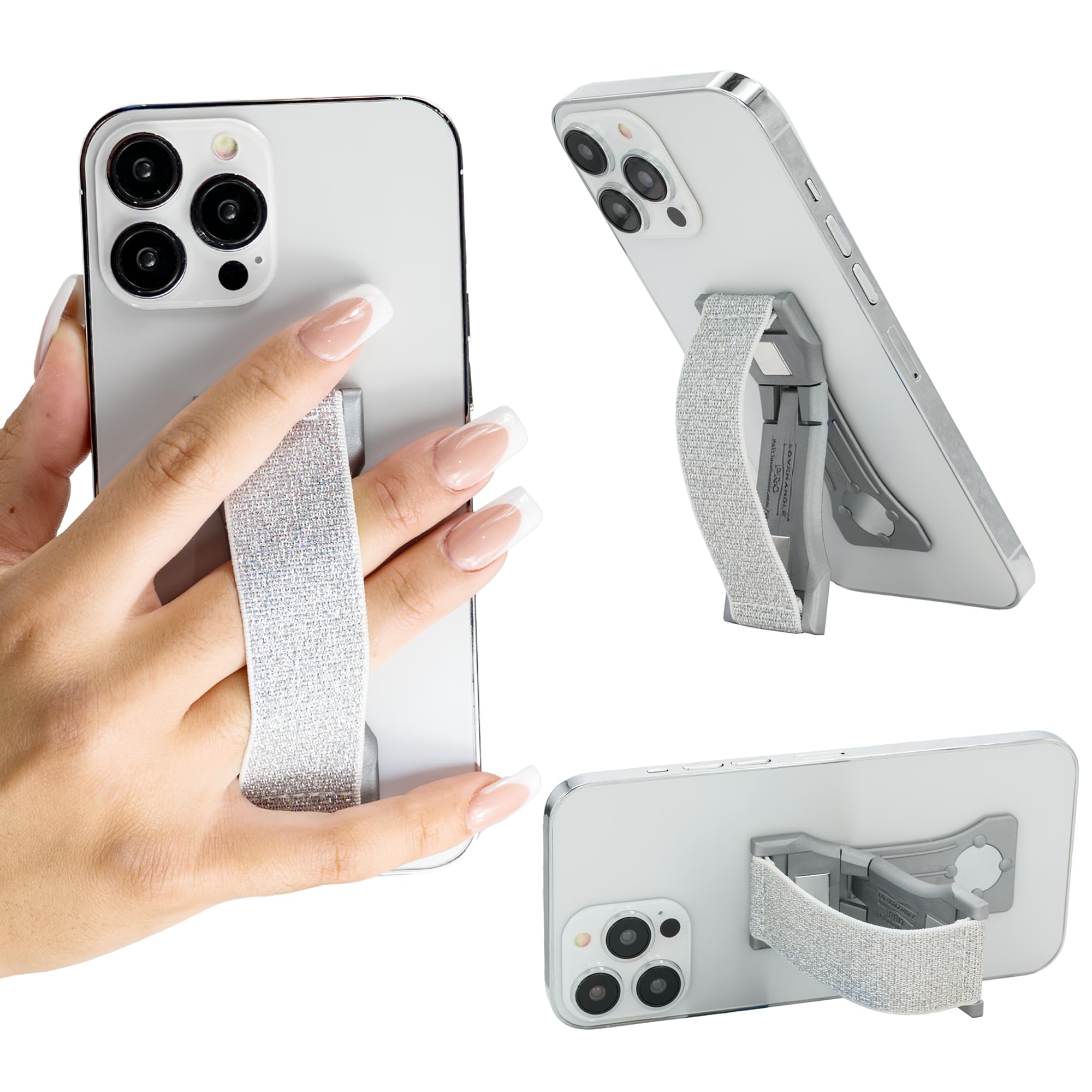 Lovehandle Pro Premium Phone Grip   Elastic Phone Strap   Magnetic Phone Mount And Kickstand For Smartphone And Tablet   Silver
