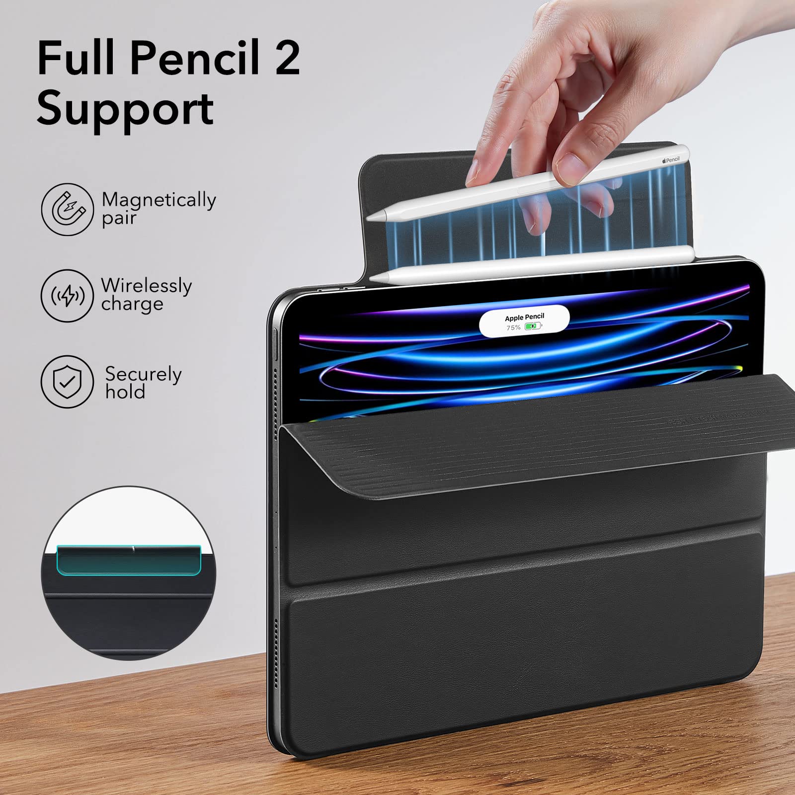 Esr For Ipad Pro 11 Inch Case, Ipad 11 Pro Case (2022/2021/2020, 4Th/3Rd/2Nd Generation), Convenient Magnetic Attachment, 2 Way Stand, Full Pencil 2 Support, Rebound Magnetic Case,Durable Black